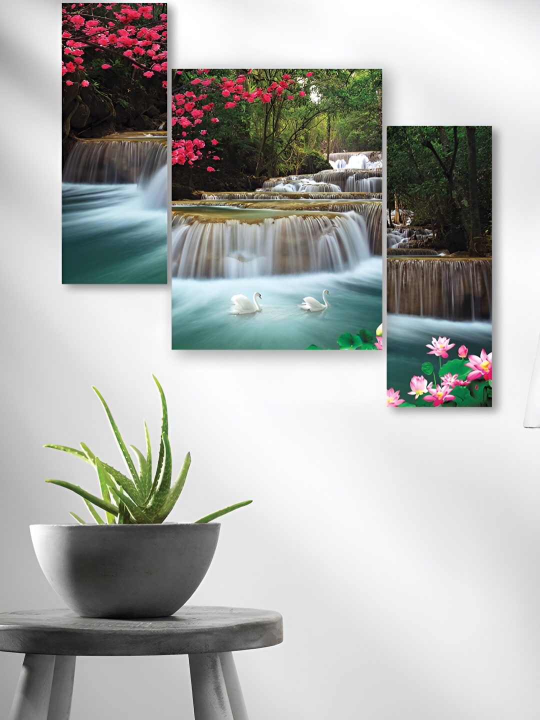 

WALLMAX White & Pink 3 Pieces Synthetic Wooden Painting Wall Art