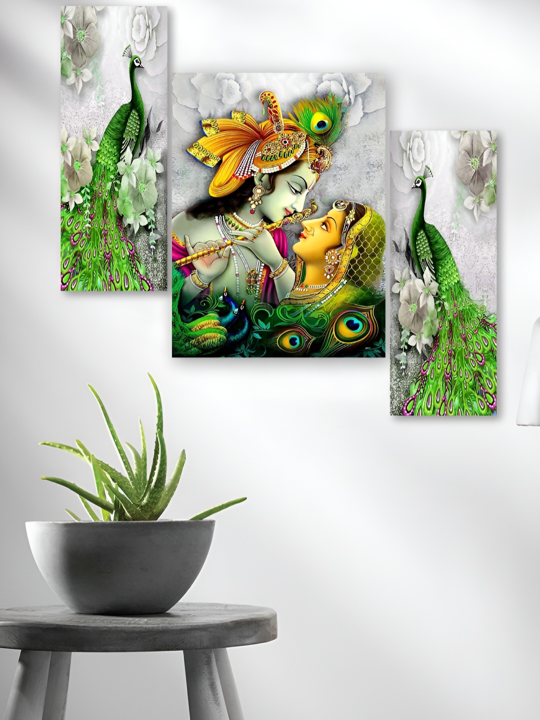 

WALLMAX Green & Yellow 3 Pieces Synthetic Wooden Painting Wall Art