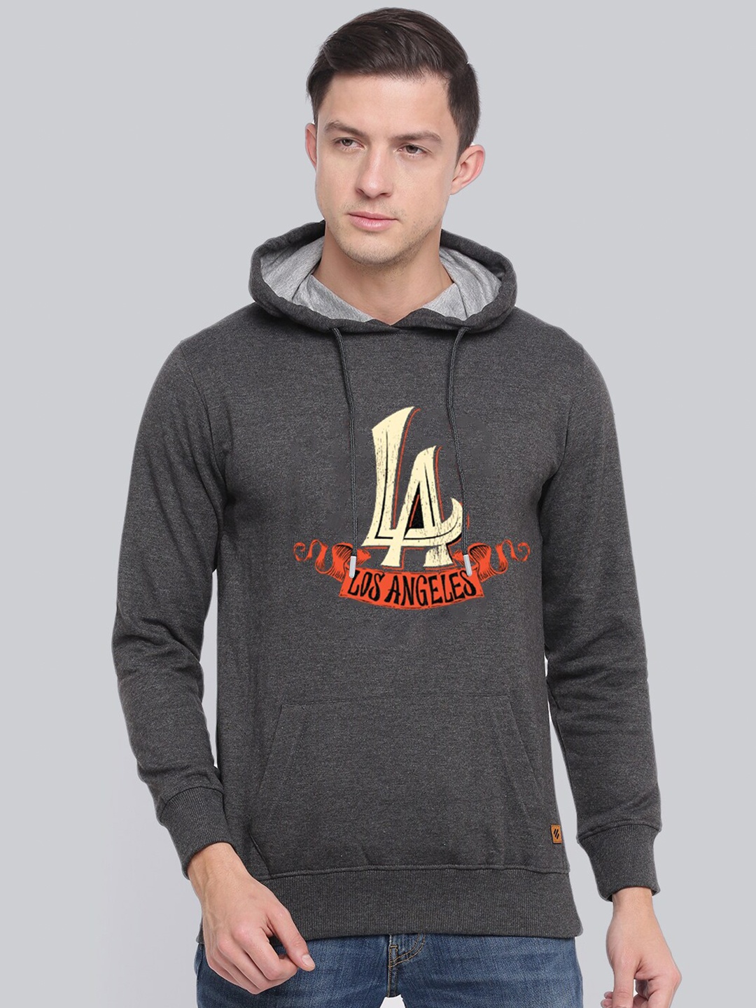 

ONN Typography Printed Hooded Pure Cotton Anti Odour Pullover Sweatshirt, Charcoal