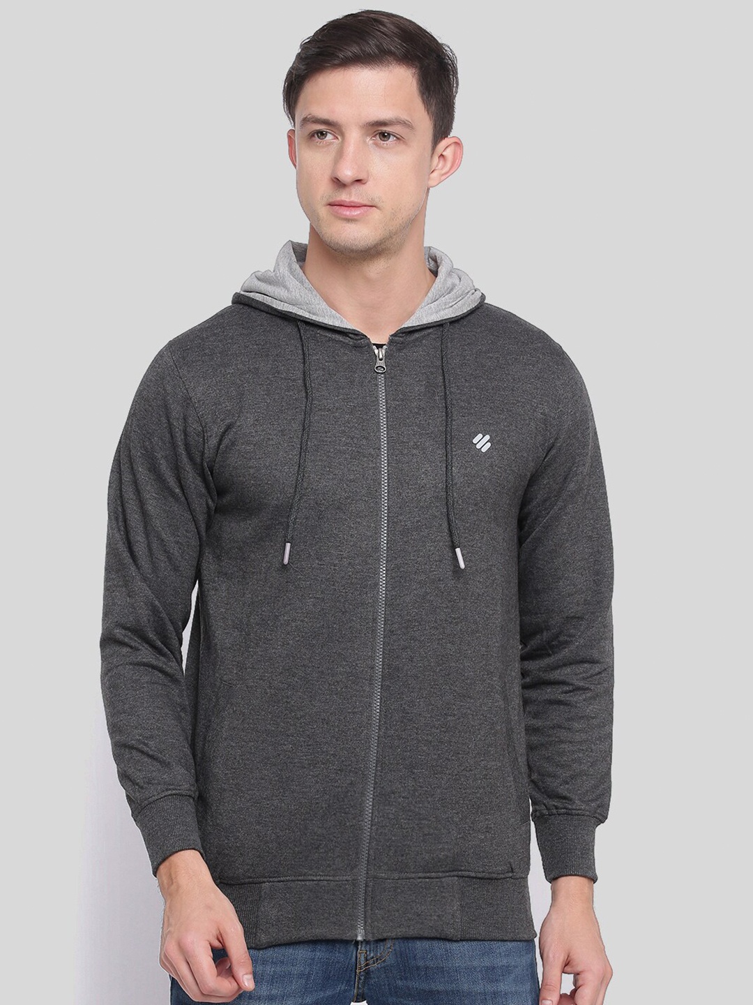 

ONN Hooded Pure Cotton Anti Odour Front-Open Sweatshirt, Charcoal