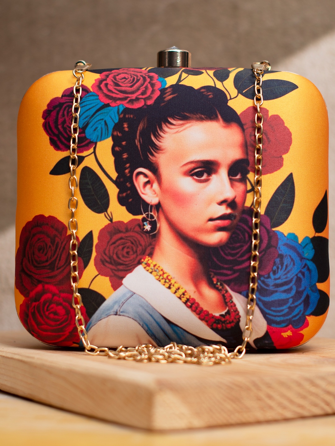 

ARTKLIM Millie Bobby Printed Box Clutch, Yellow