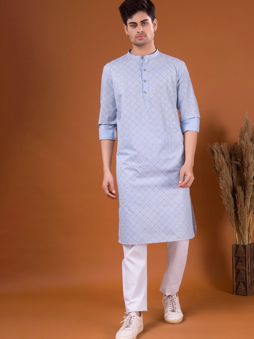 

SHIWAM ETHNIX Printed Long Sleeve Straight Kurta, Blue