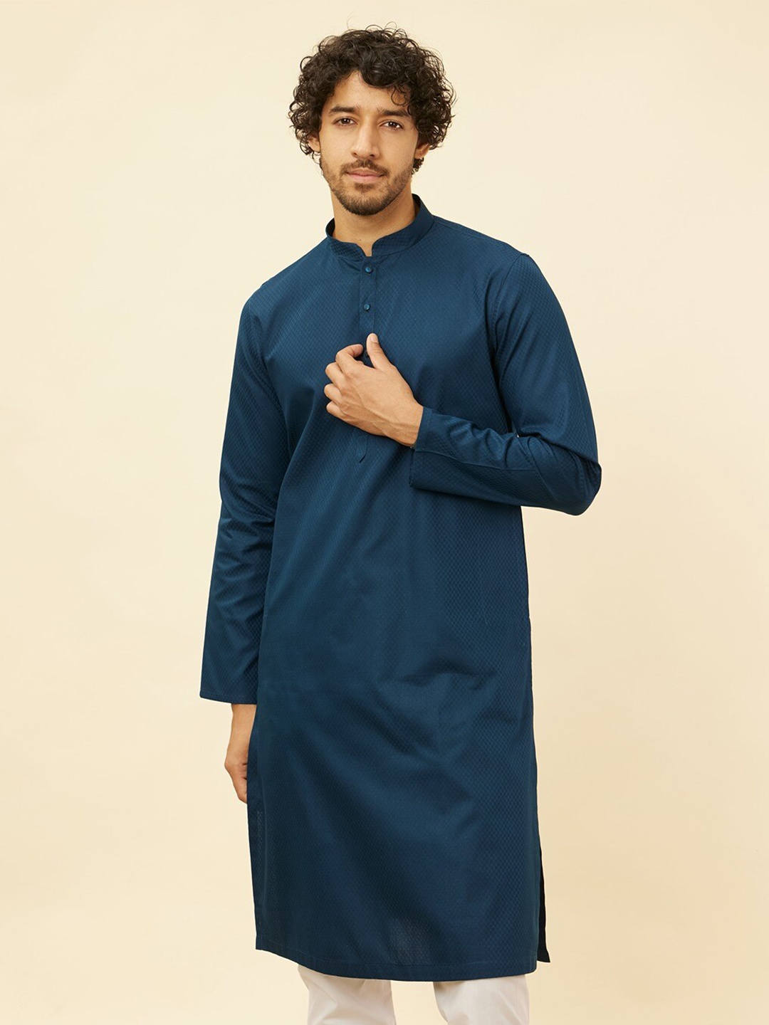 

Manyavar Regular Pure Cotton Kurta with Pyjamas, Blue