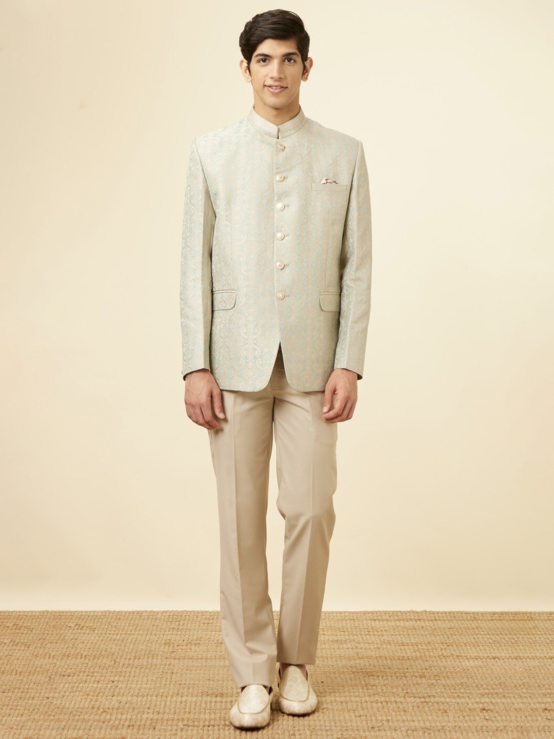 

Manyavar Self-Designed Bandhgala Two-Piece Suit, Green