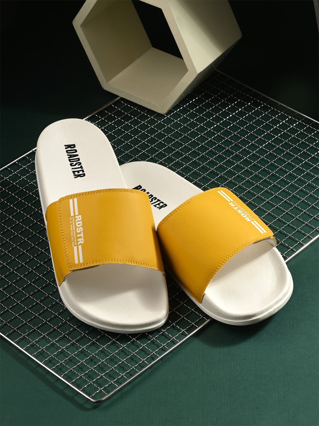 

Roadster The Lifestyle Co. Men Typography Printed Sliders, Mustard