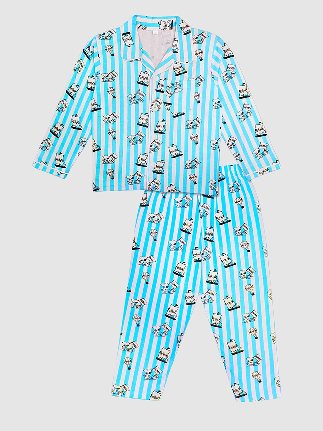 

Moms Love Kids Conversational Printed Organic Cotton Night suit, Turquoise blue