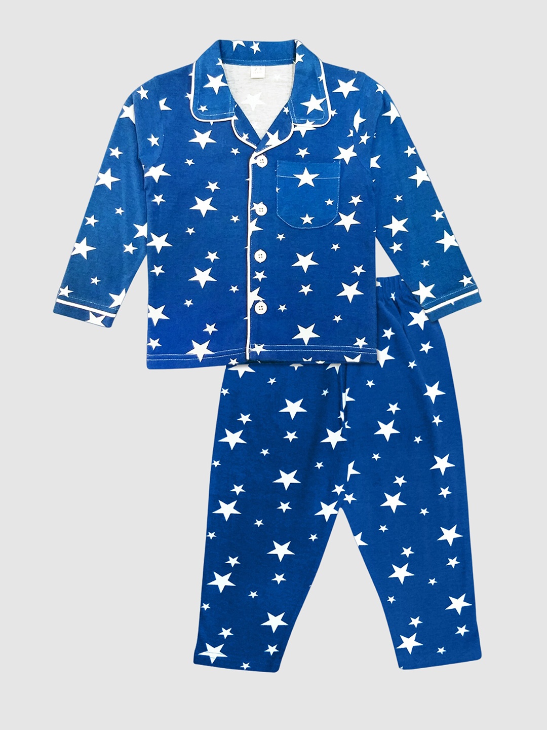 

Moms Love Kids Stars Printed Organic Cotton Night suit, Navy blue
