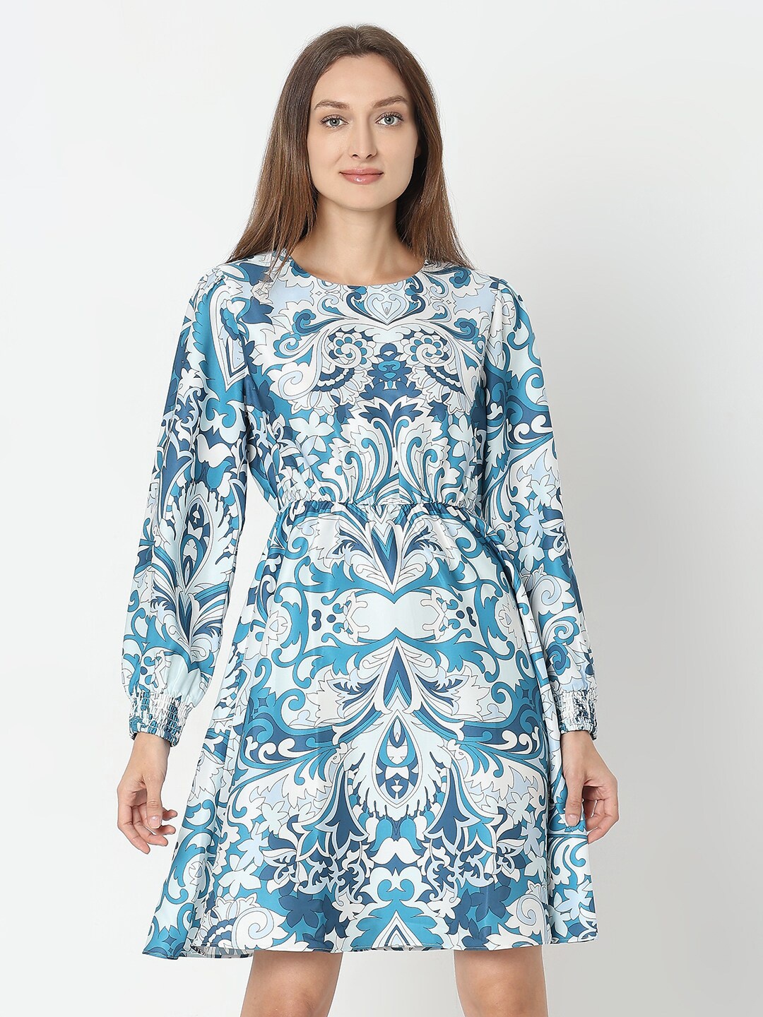 

Vero Moda Ethnic Motifs Printed Fit & Flare Dress, Blue