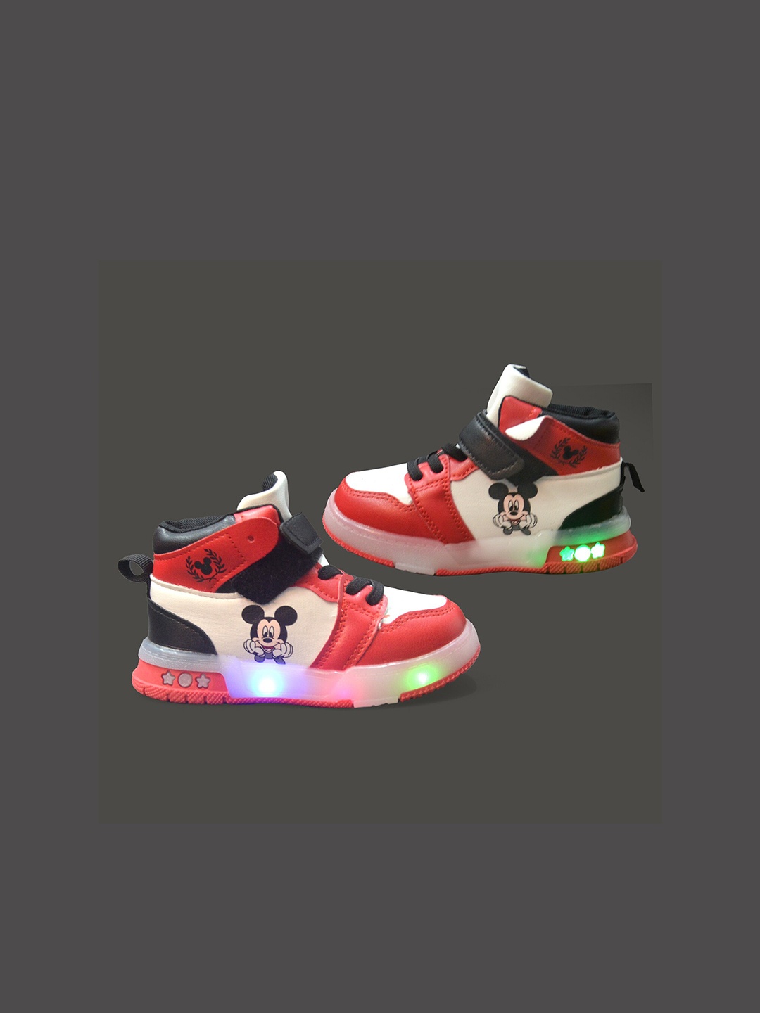 

FEETWELL SHOES Kids Colourblocked LED High-Top Lace-Ups Sneakers, Red