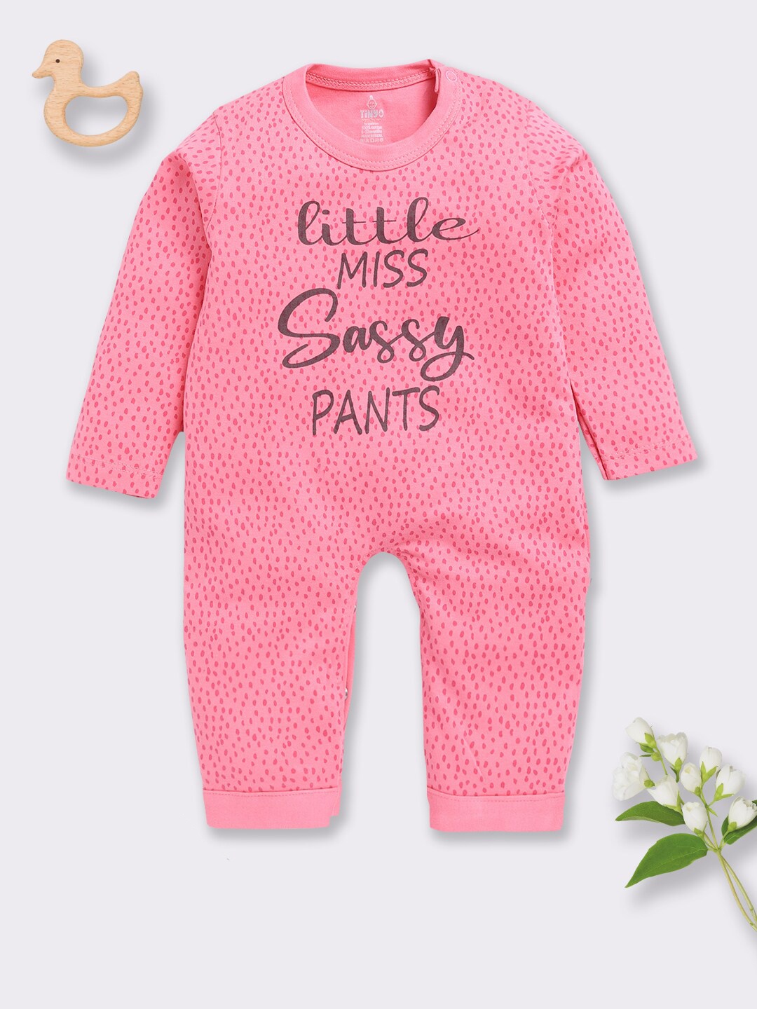 

Moms Love Infants Girls Printed Pure Cotton Rompers, Pink