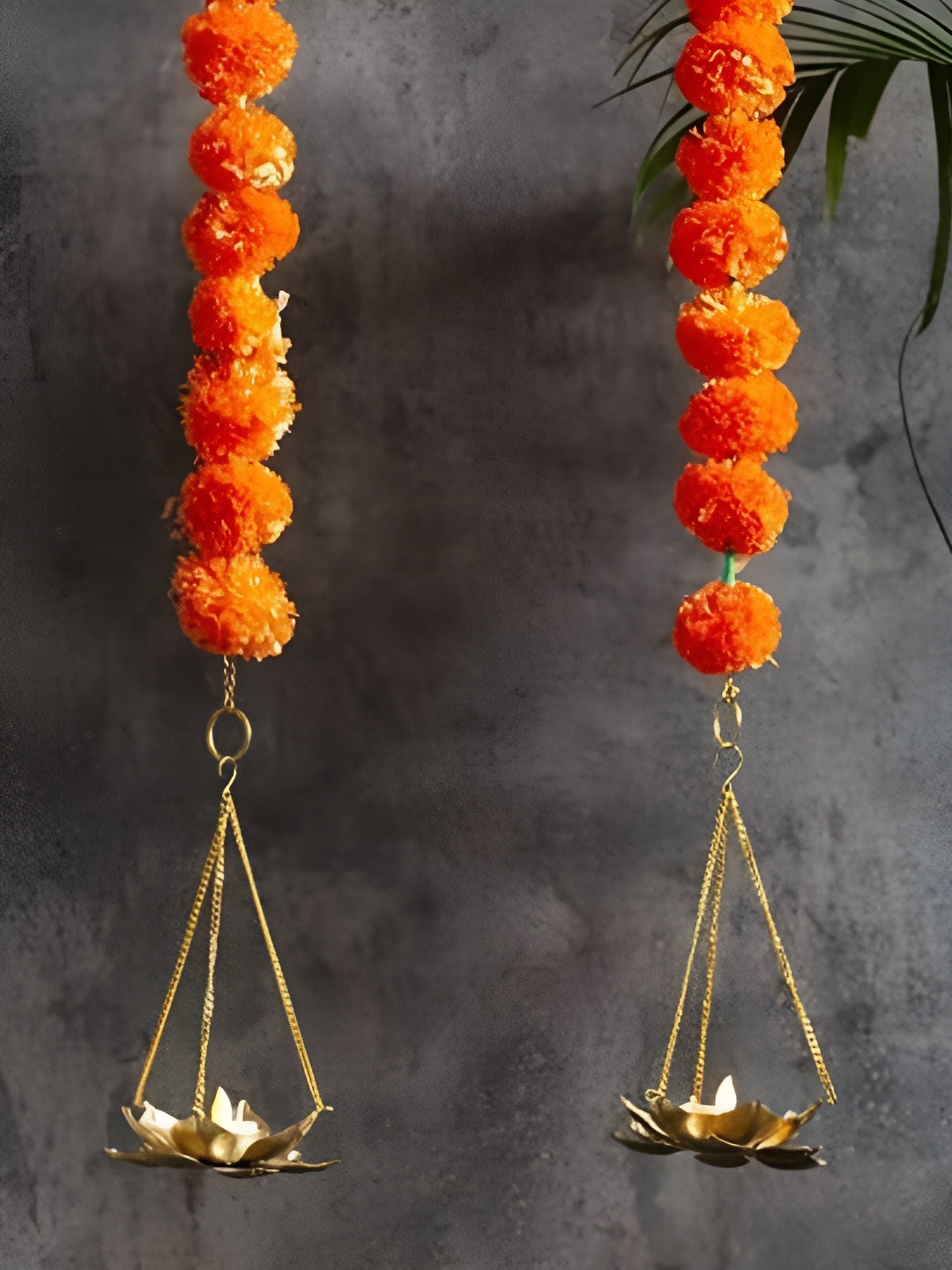 

Satyam Kraft Gold Toned 2 Pieces Textured Lotus With Marigold Flowers