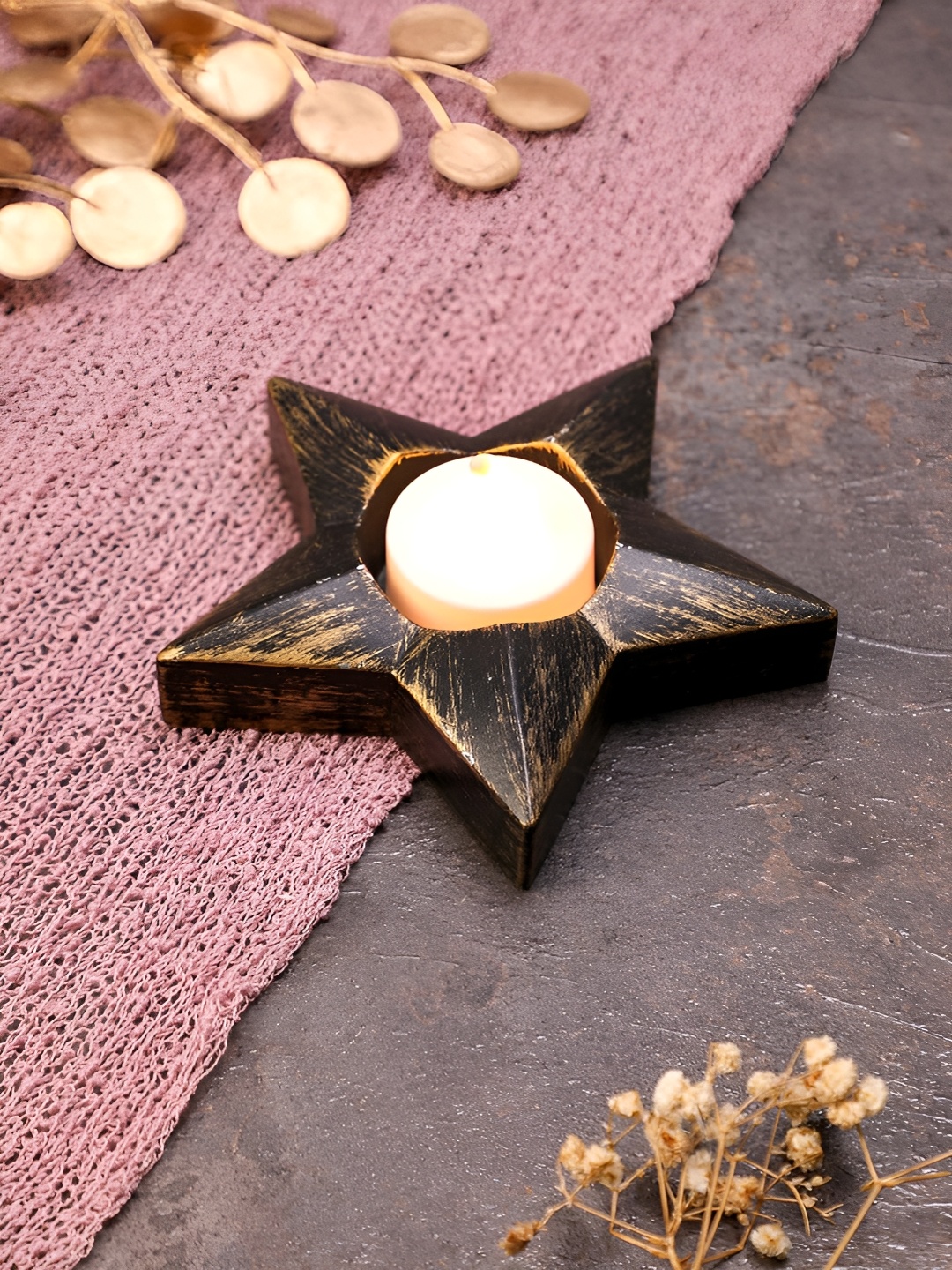 

Satyam Kraft Gold Toned Star Candle Holder