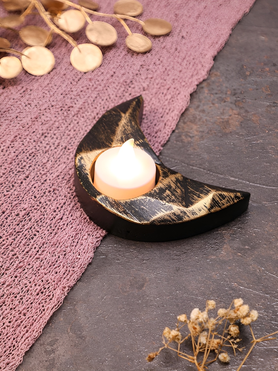 

Satyam Kraft Gold Toned Moon Candle Holder