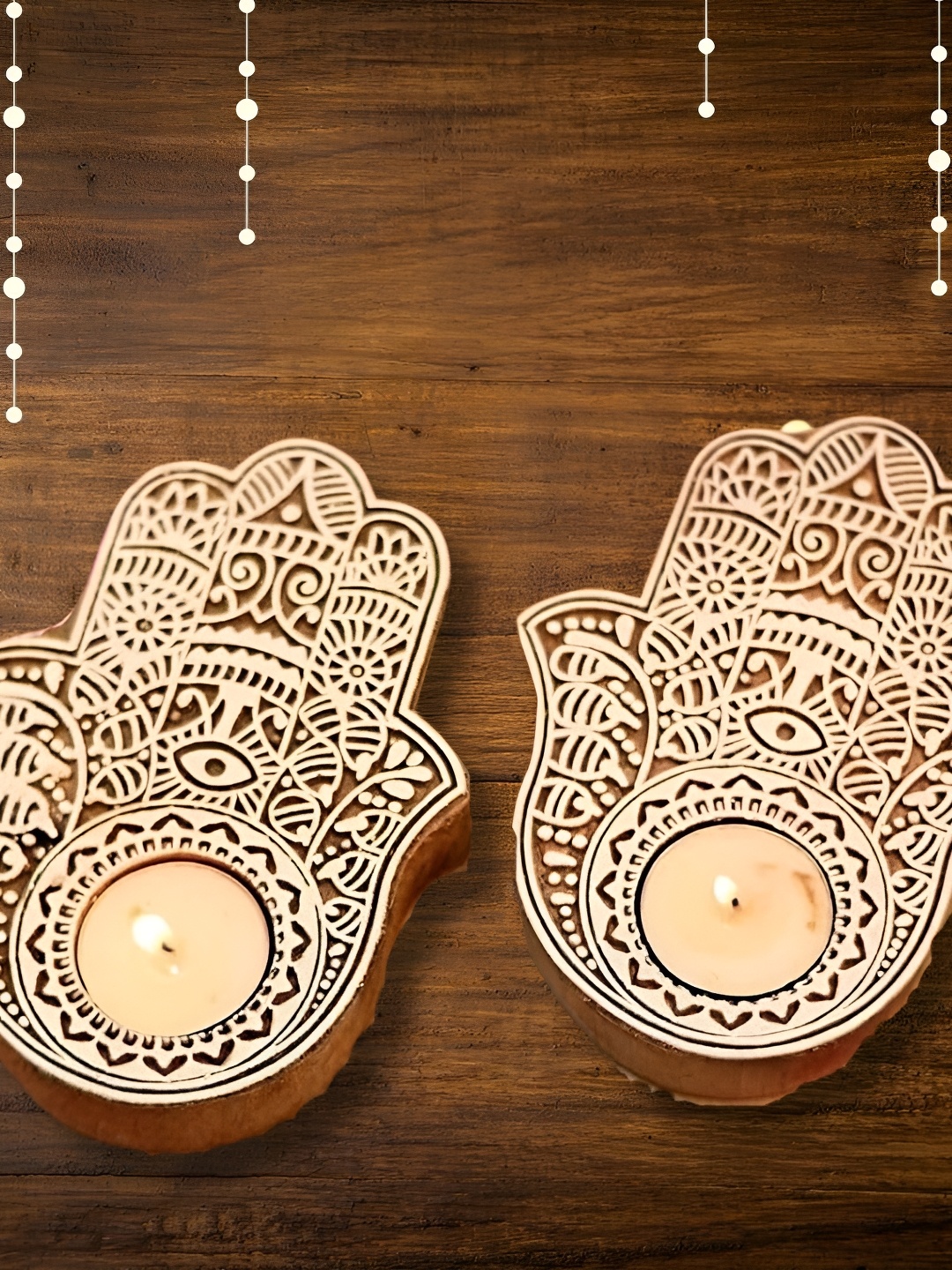 

Satyam Kraft Brown 2 Pieces Textured Wooden Candle Holders