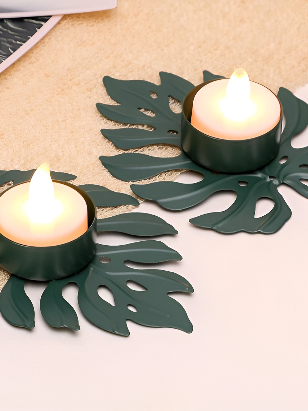 

Satyam Kraft Green 2 Pieces Textured Candle Holders