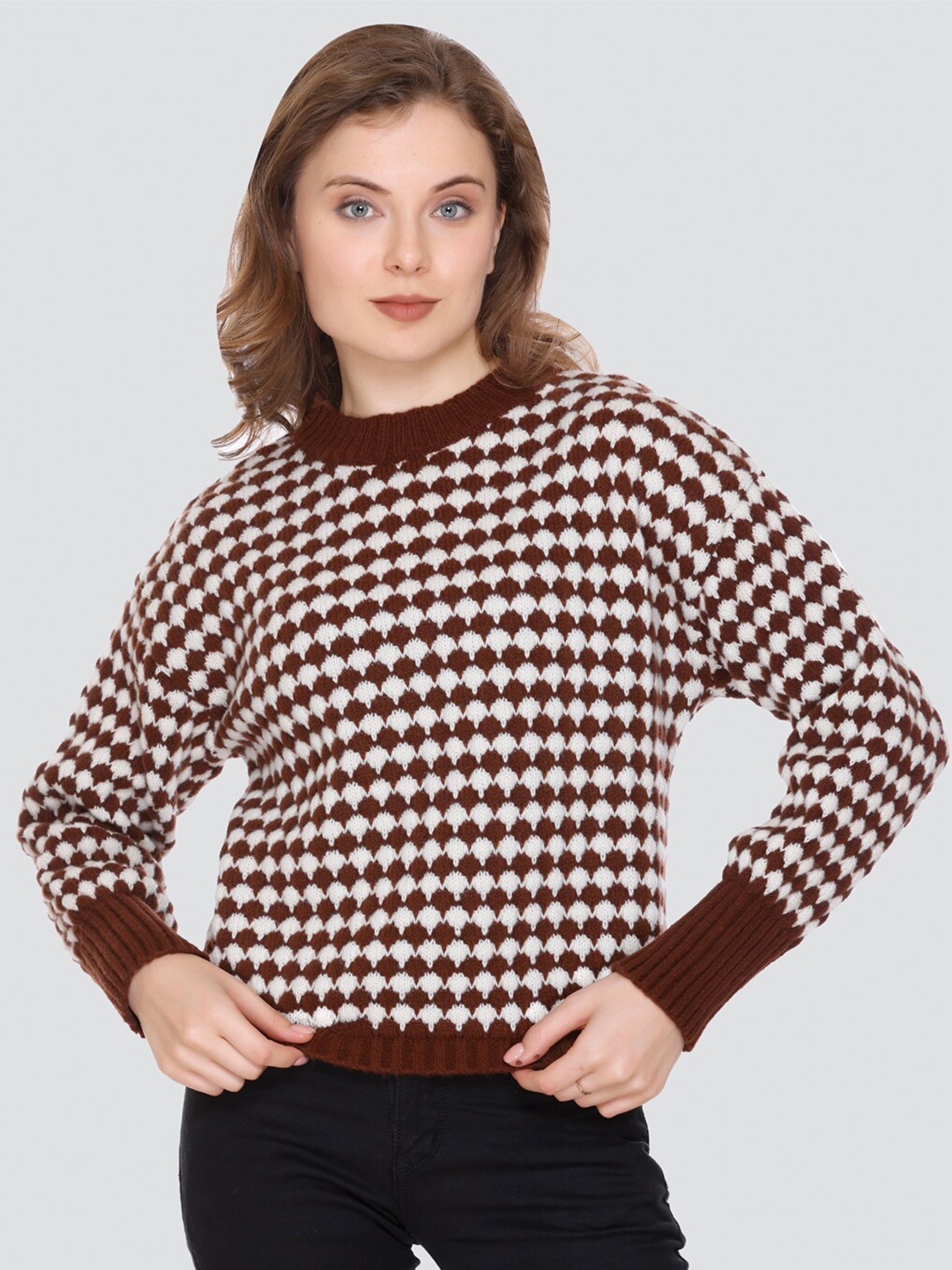 

GOSHA & MAU Geometric Printed Woollen Pullover, Brown