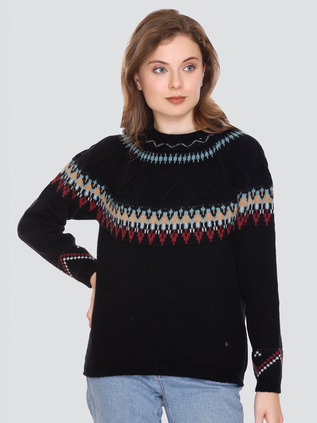 

GOSHA & MAU Cable Knit Woollen Pullover, Black