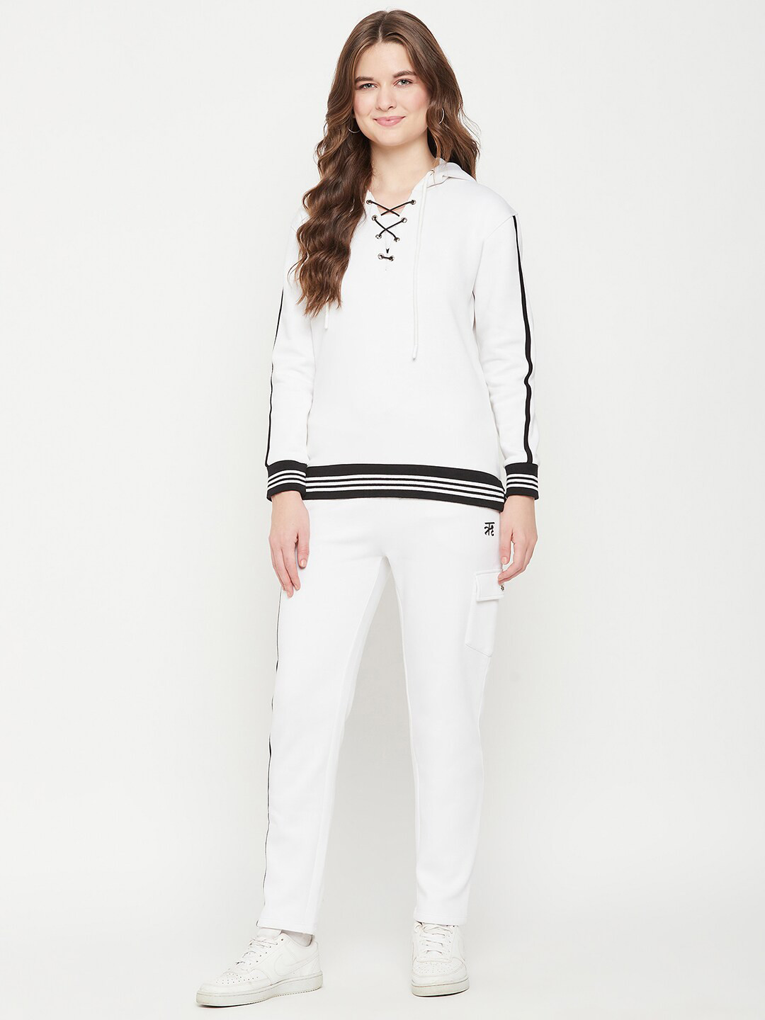 

EDRIO Lace Up Hooded Fleece Tracksuit, White