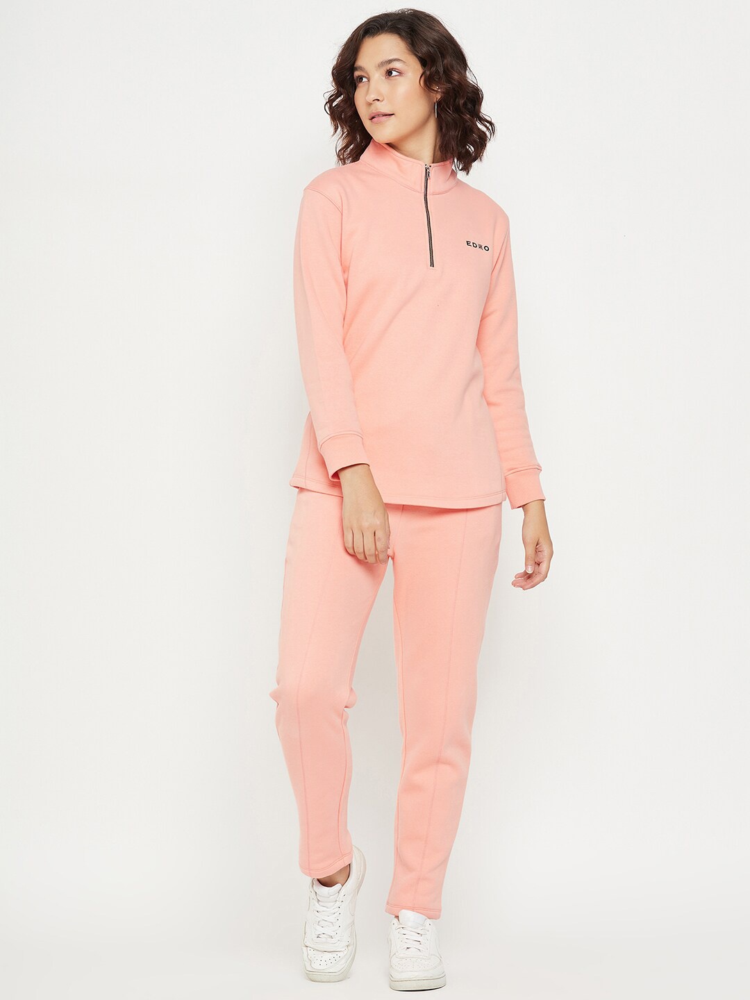 

EDRIO Mock Collar Fleece Tracksuit, Peach