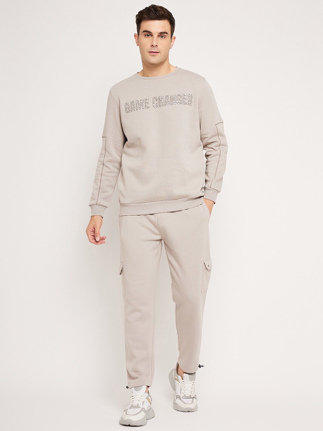 

EDRIO Typgraphy Printed Fleece Tracksuit, Beige