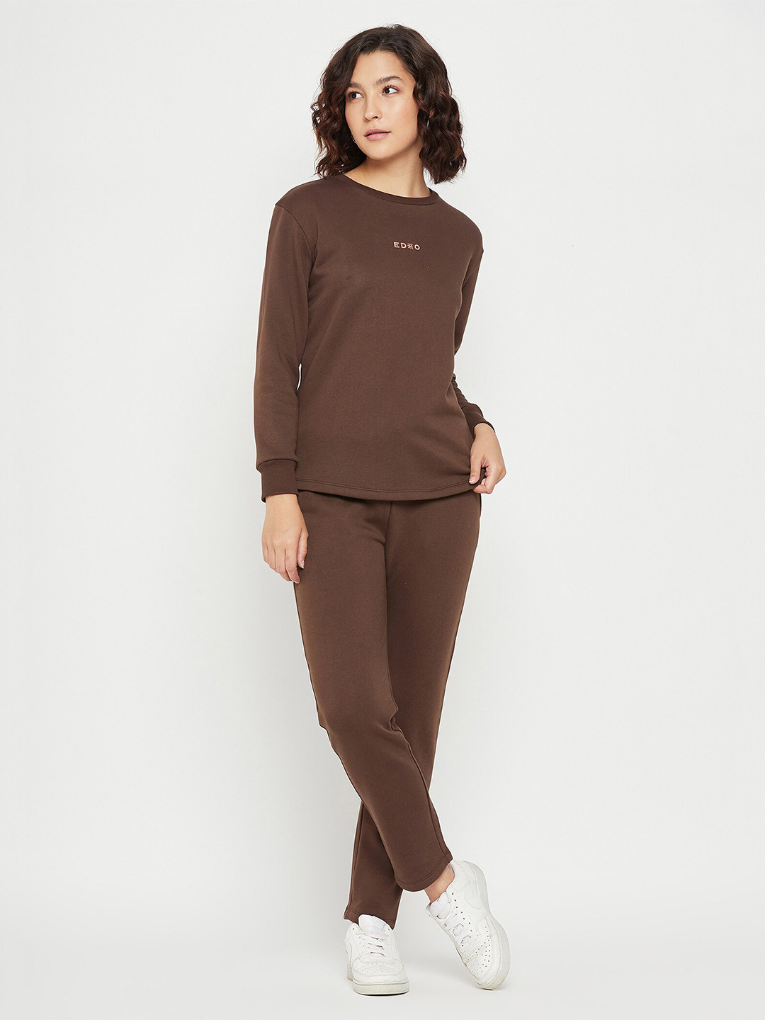 

EDRIO Round Neck Fleece Tracksuit, Brown