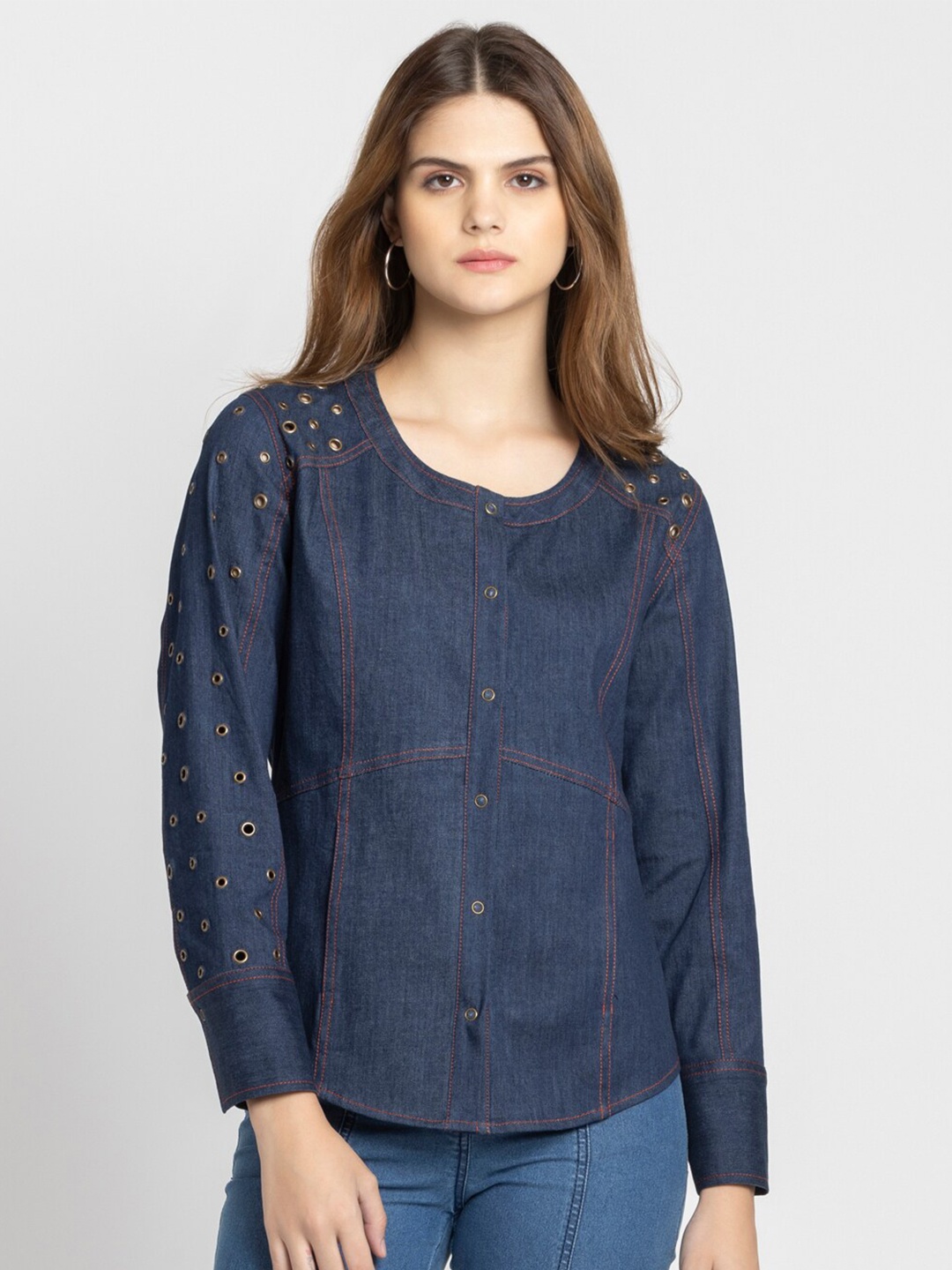 

SHAYE Denim Smart Opaque Casual Shirt, Blue