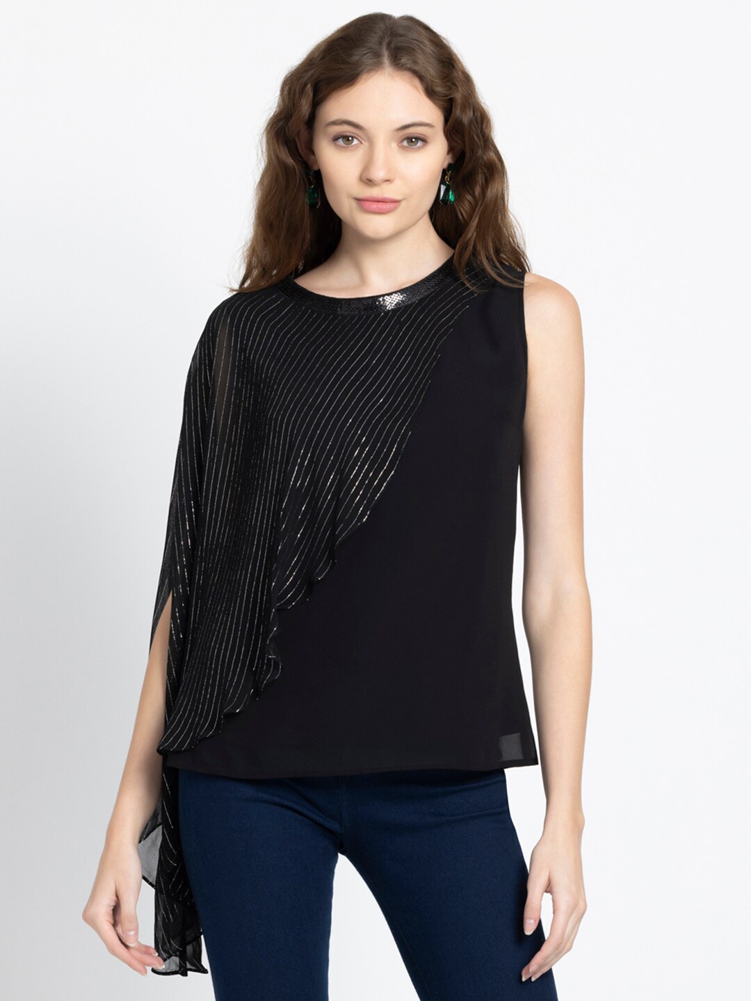 

SHAYE Georgette Party Top, Black