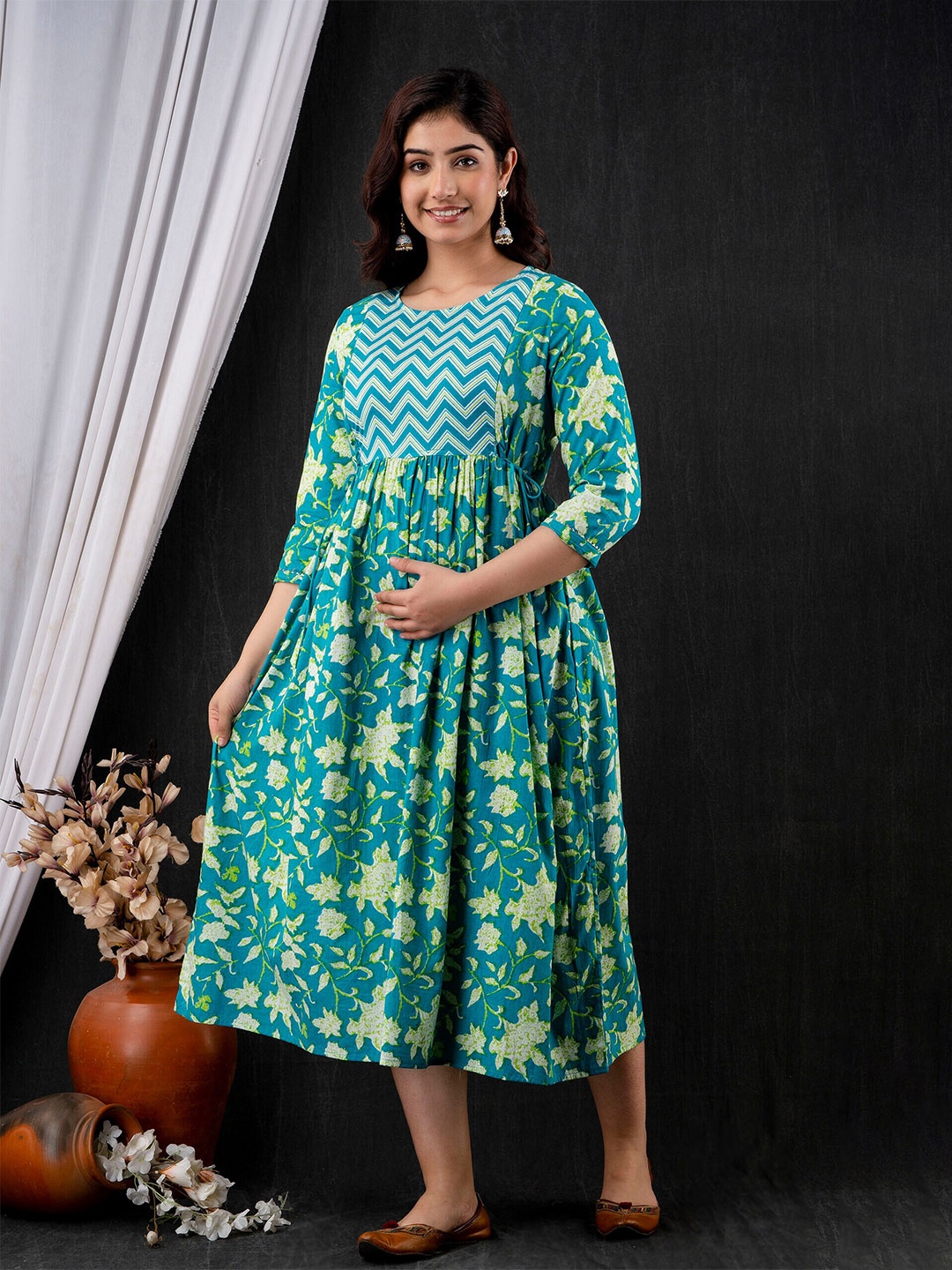 

Mialo fashion Printed Maternity Anarkali Kurta, Turquoise blue