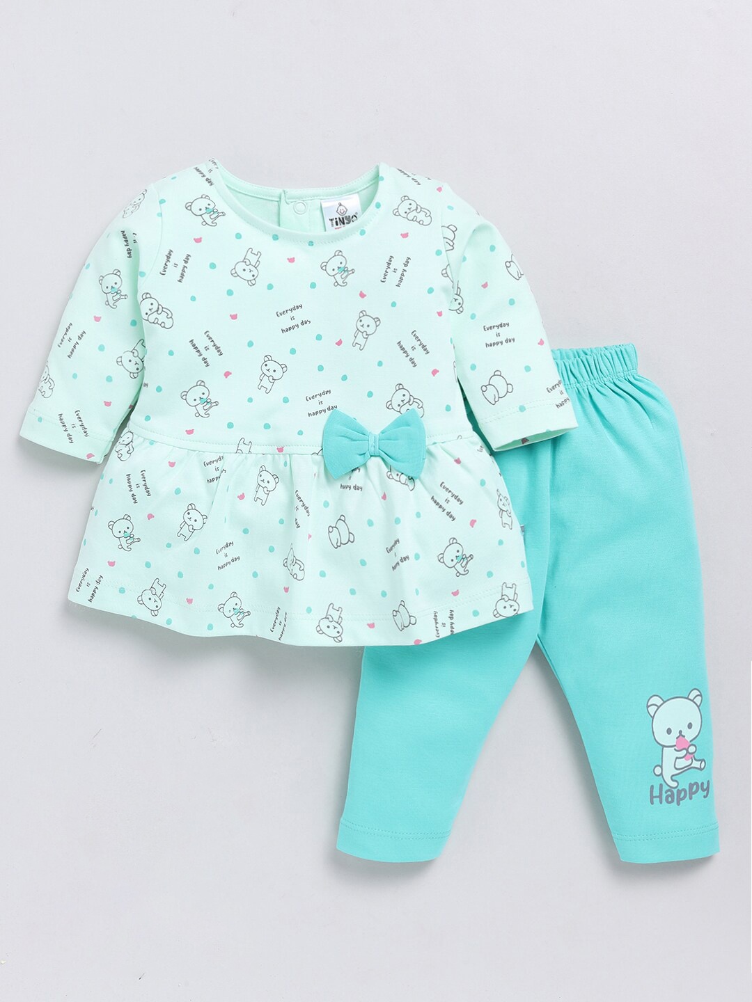 

Moms Love Infant Girls Pure Cotton Printed Top & Leggings, Green