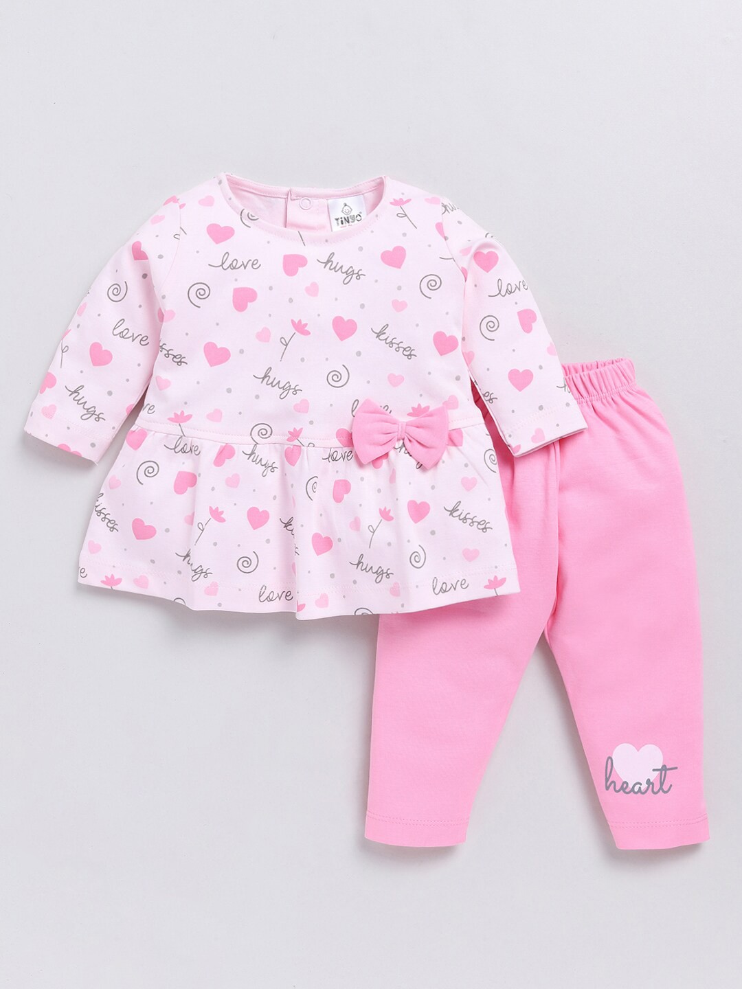 

Moms Love Infant Girls Pure Cotton Printed Top with Leggings, Pink