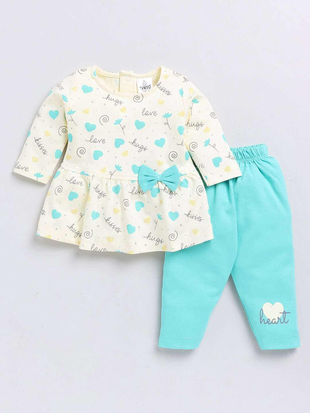 

Moms Love Infants Girls Printed Pure Cotton Top with Leggings, Beige