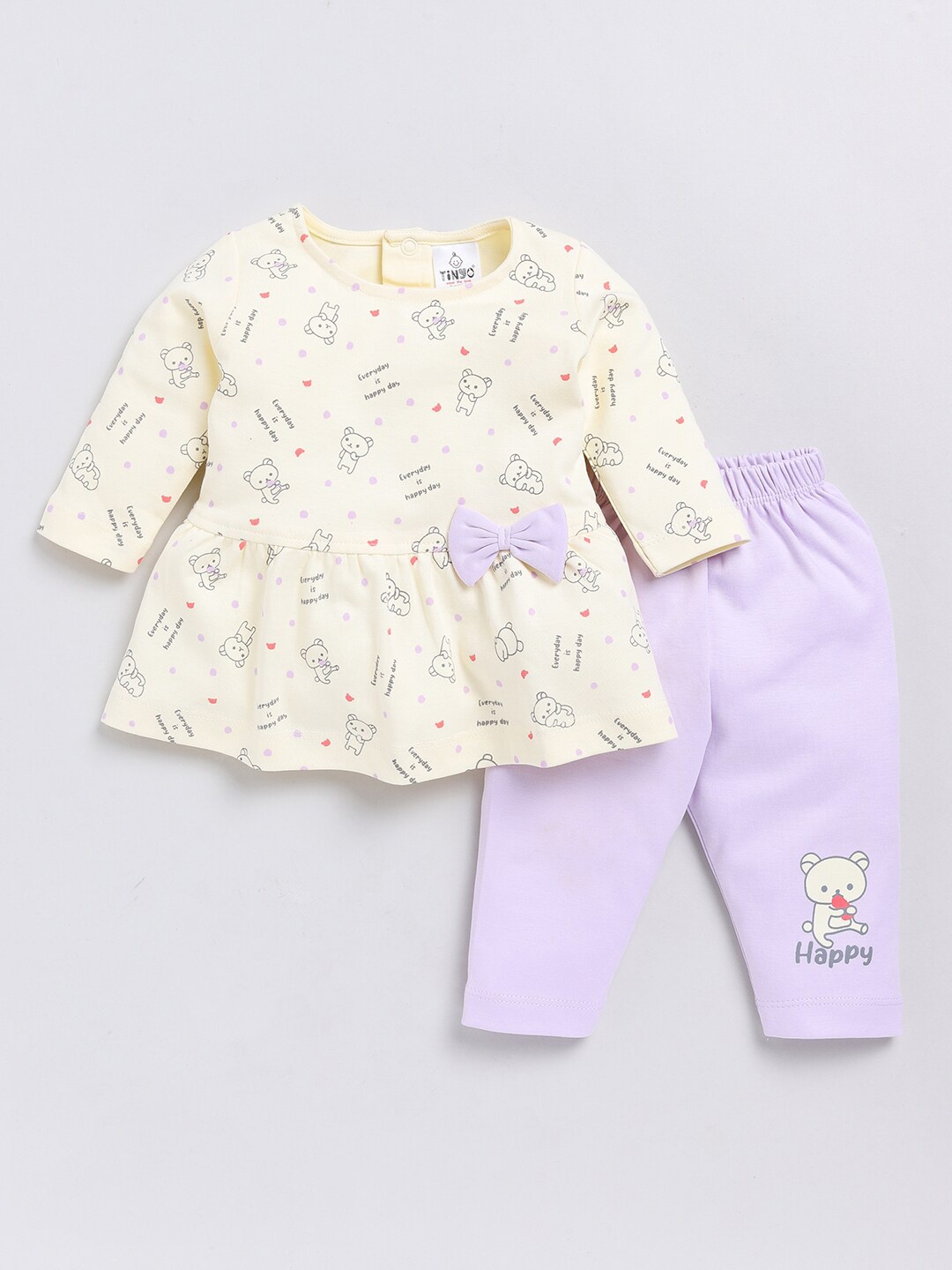 

Moms Love Infant Girls Pure Cotton Printed Top & Leggings, Beige
