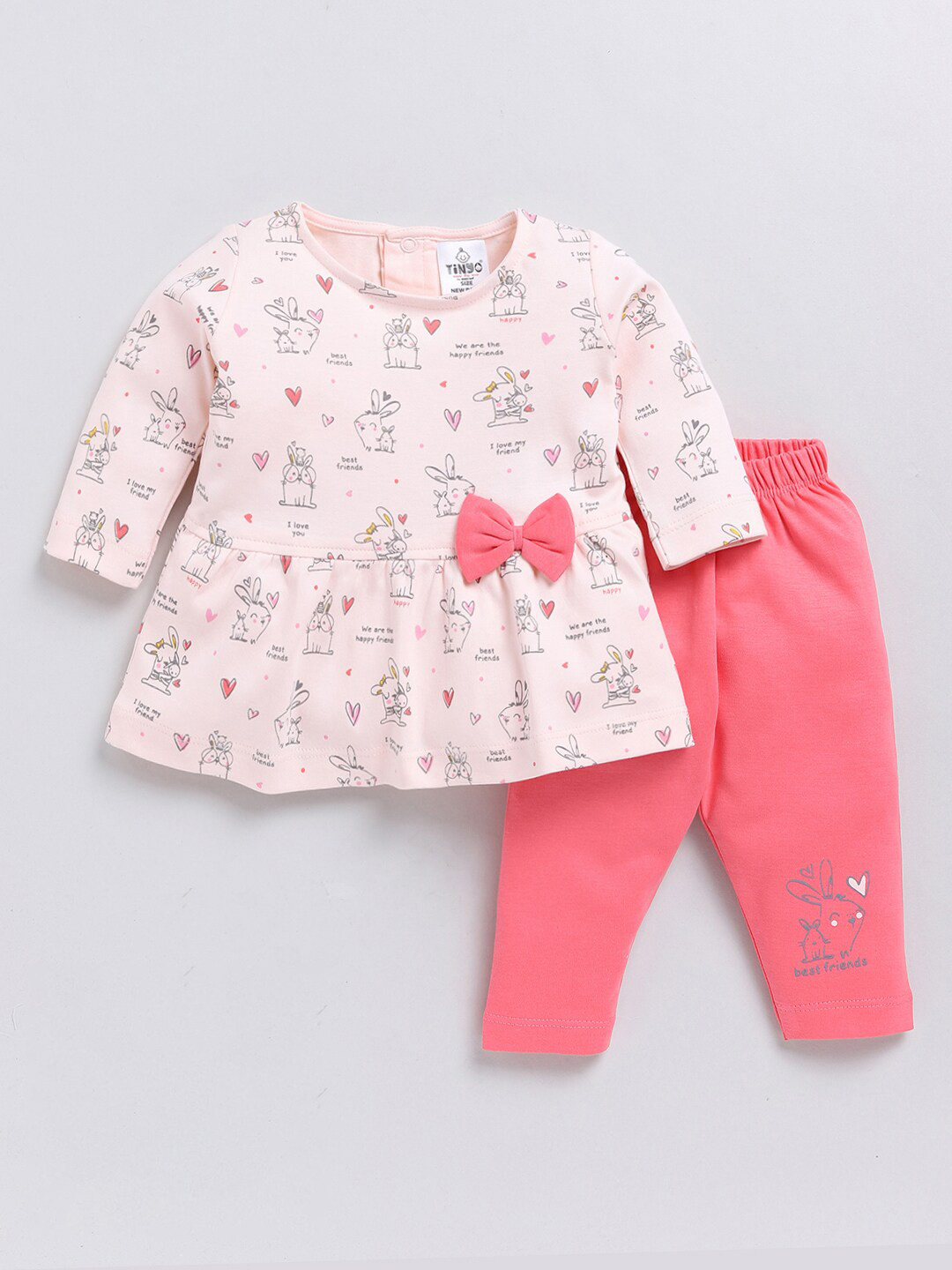 

Moms Love Infant Girls Pure Cotton Printed Top & Leggings, Peach
