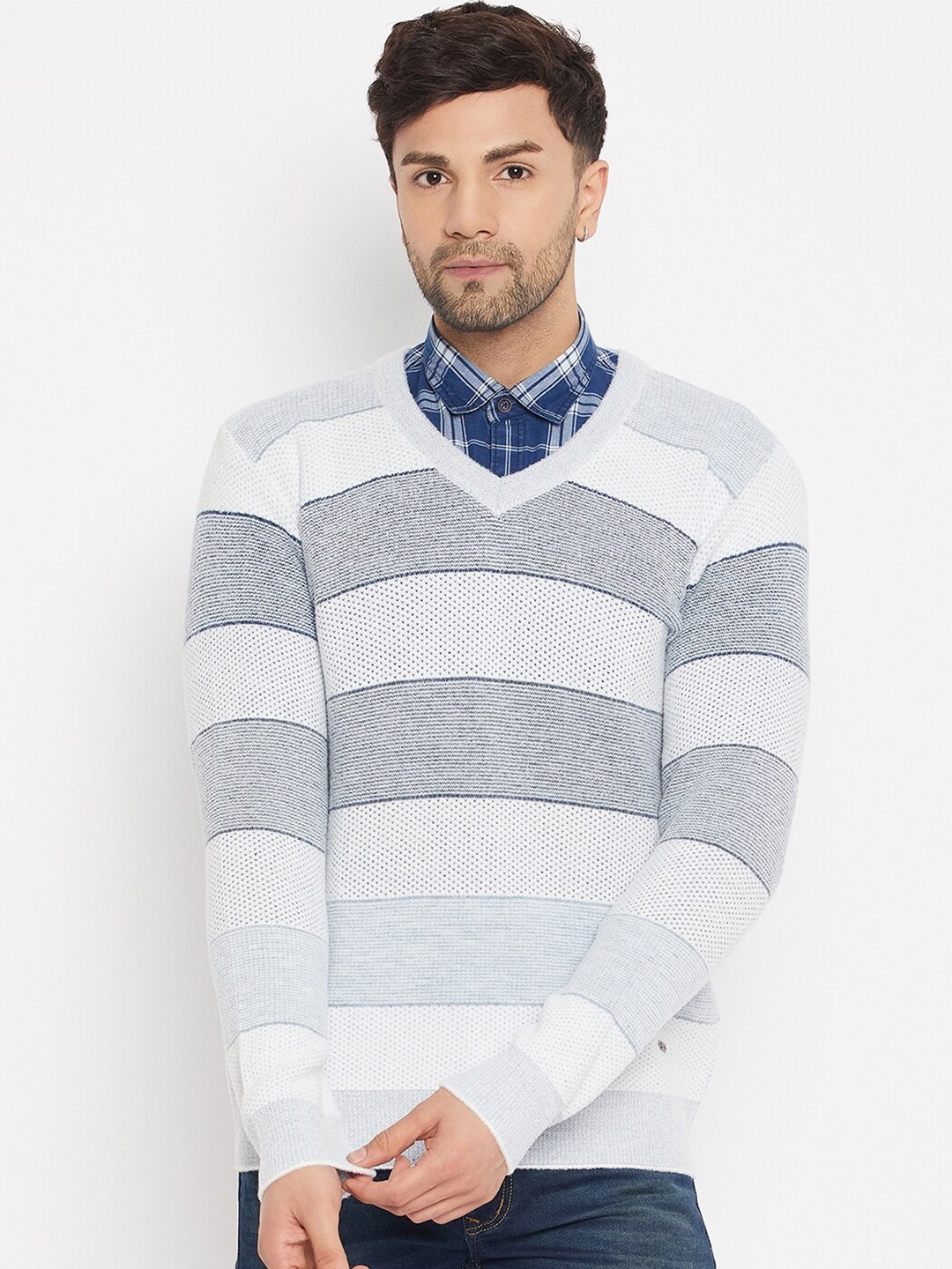 

Duke Striped Long Sleeves Acrylic Pullover, Grey