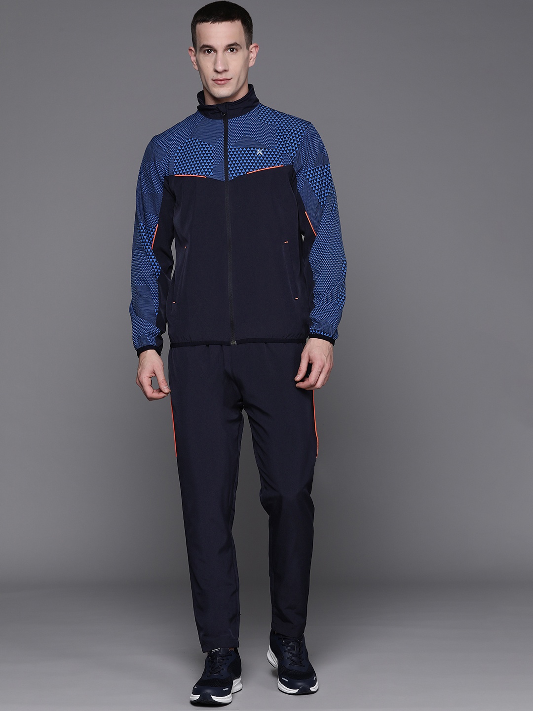 

HRX by Hrithik Roshan Geometric Printed Running Track Suit, Blue