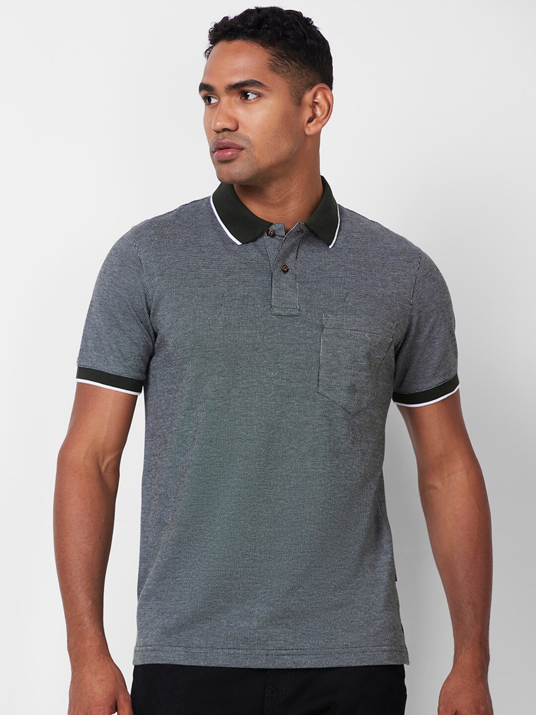 

CELSIUS Jaquard Polo Collar Short Sleeves Pocket T-shirt, Grey