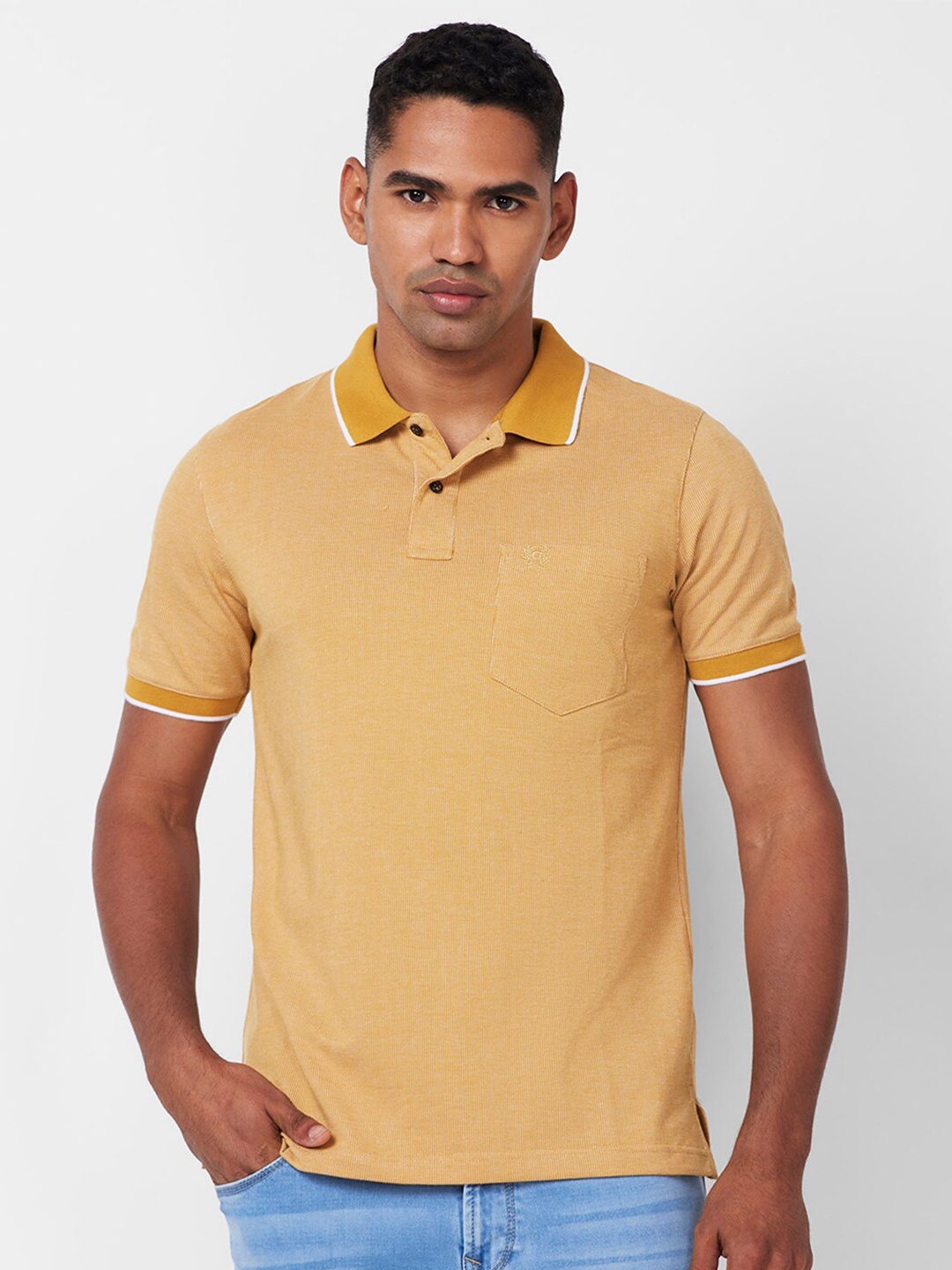 

CELSIUS Polo Collar Pockets Short Sleeves Casual T-shirt, Gold
