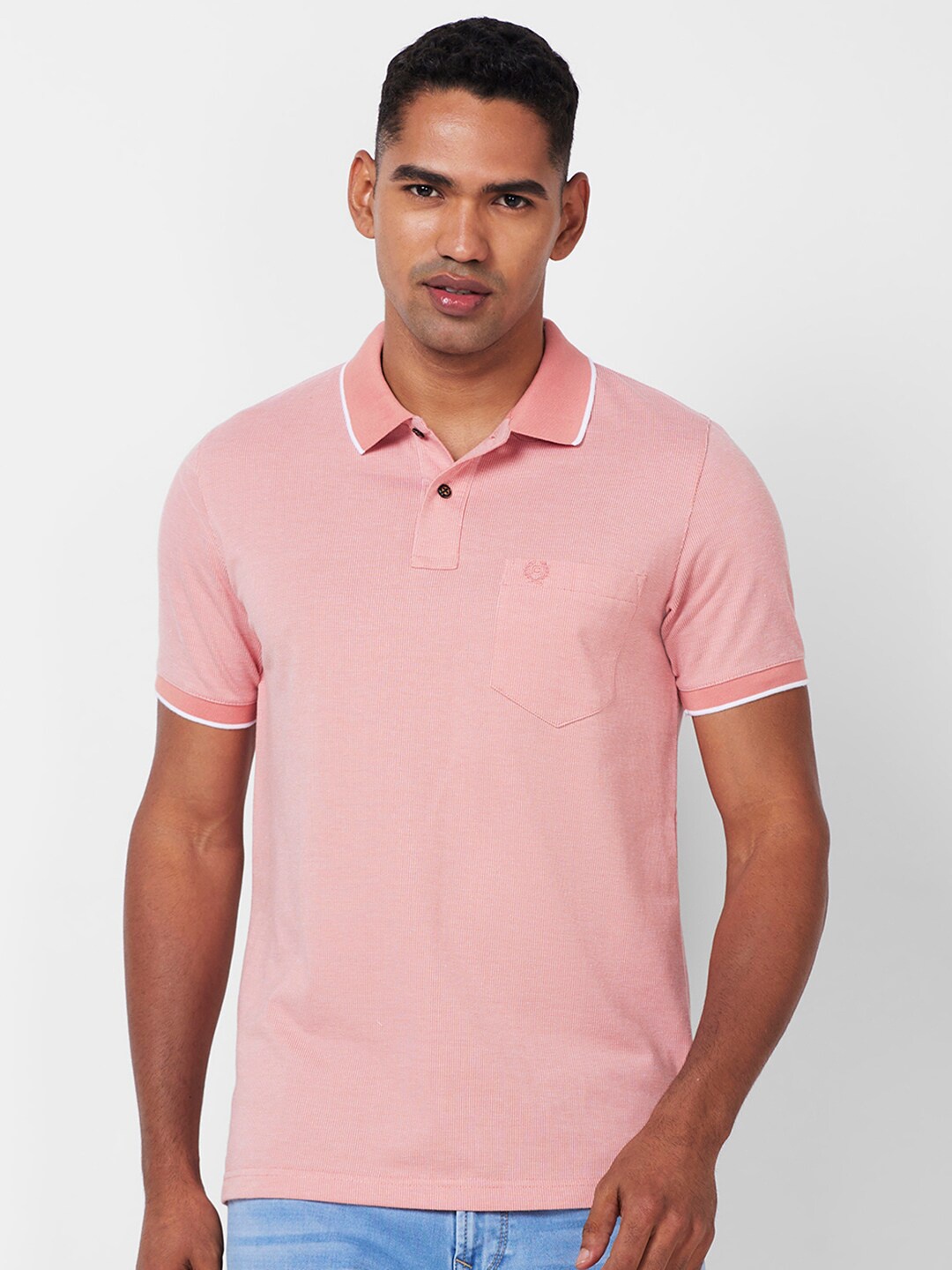 

CELSIUS Regular Fit Small Checks Polo Collar Cotton Casual T-Shirt, Pink