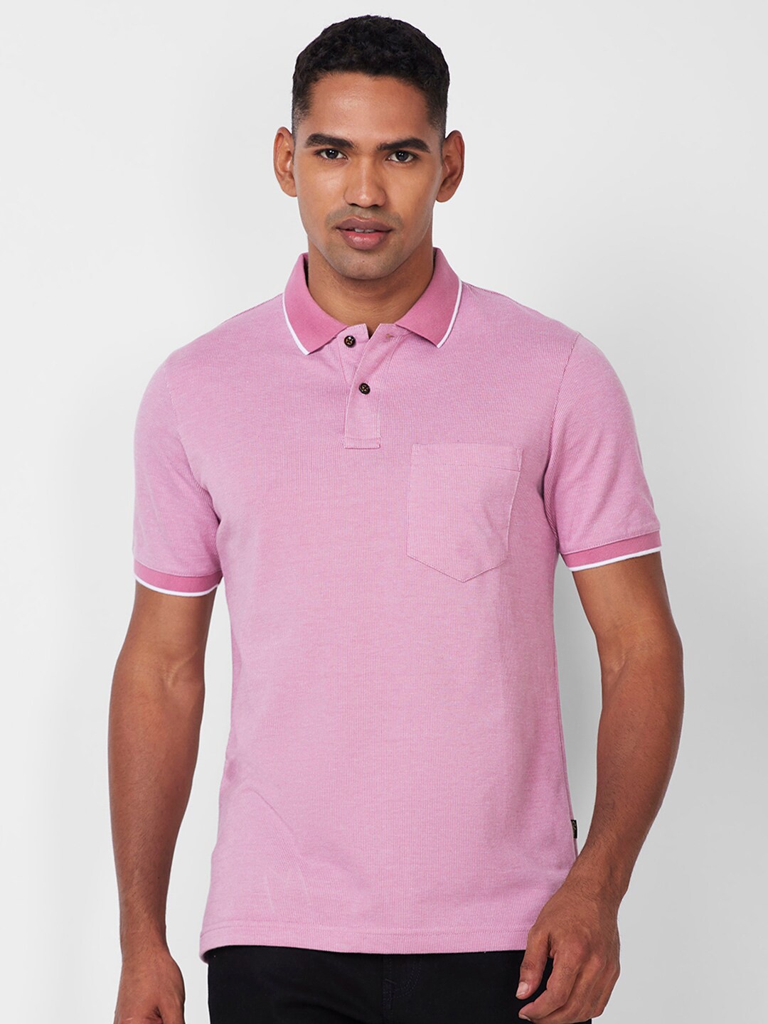 

CELSIUS Jaquard Polo Collar Short Sleeves Pocket T-shirt, Pink