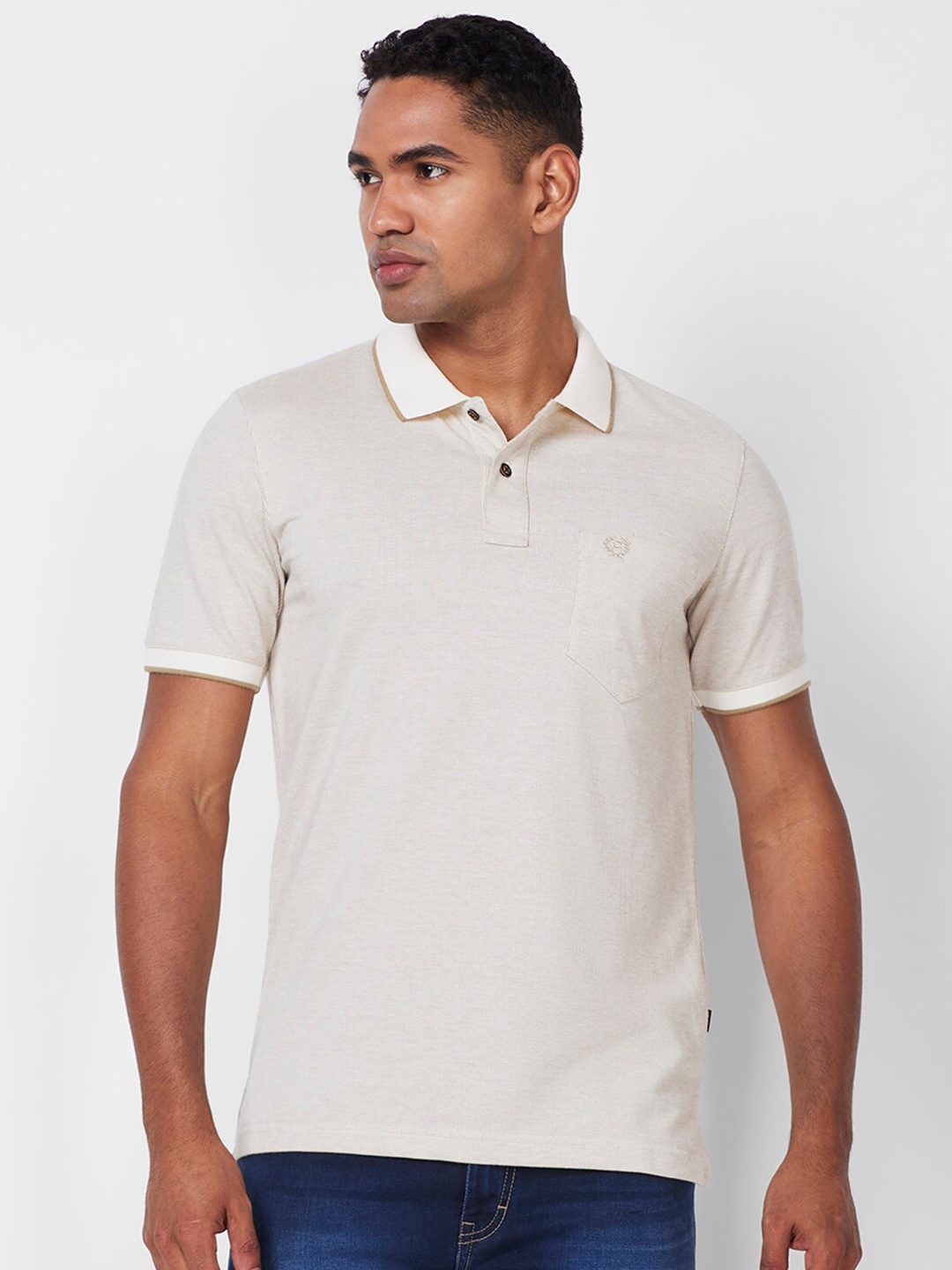 

CELSIUS Polo Collar Pockets Short Sleeves Casual T-shirt, Off white