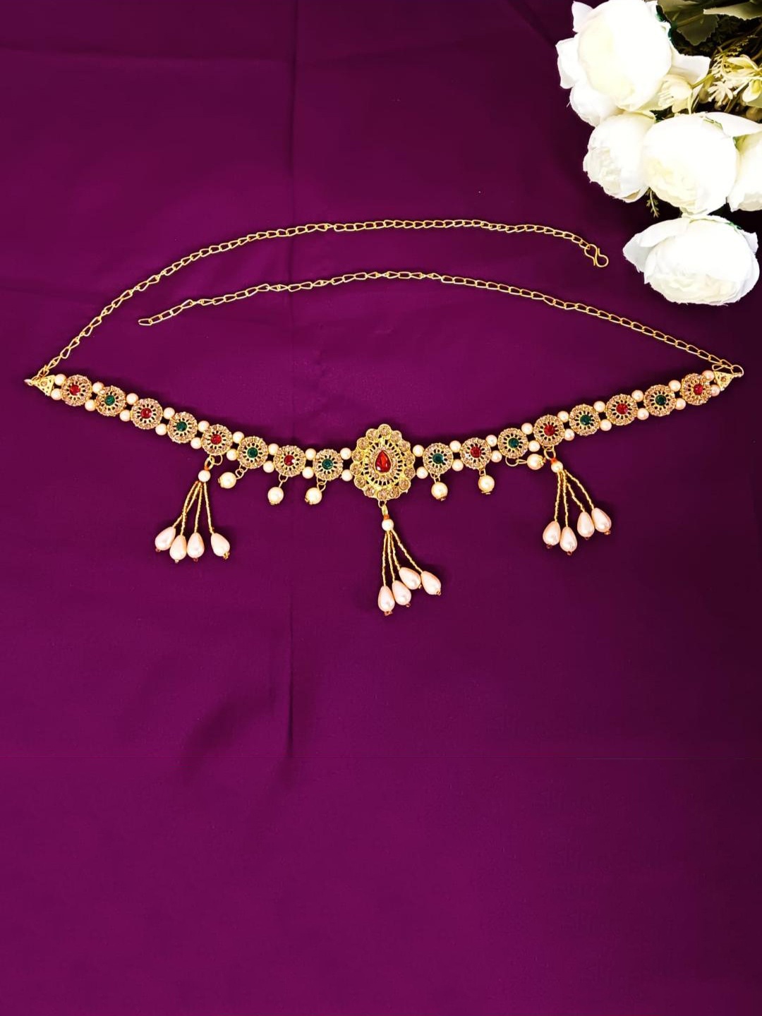 

Efulgenz Gold Plated Crystals Studded & Beaded Waist Chain Kamarband