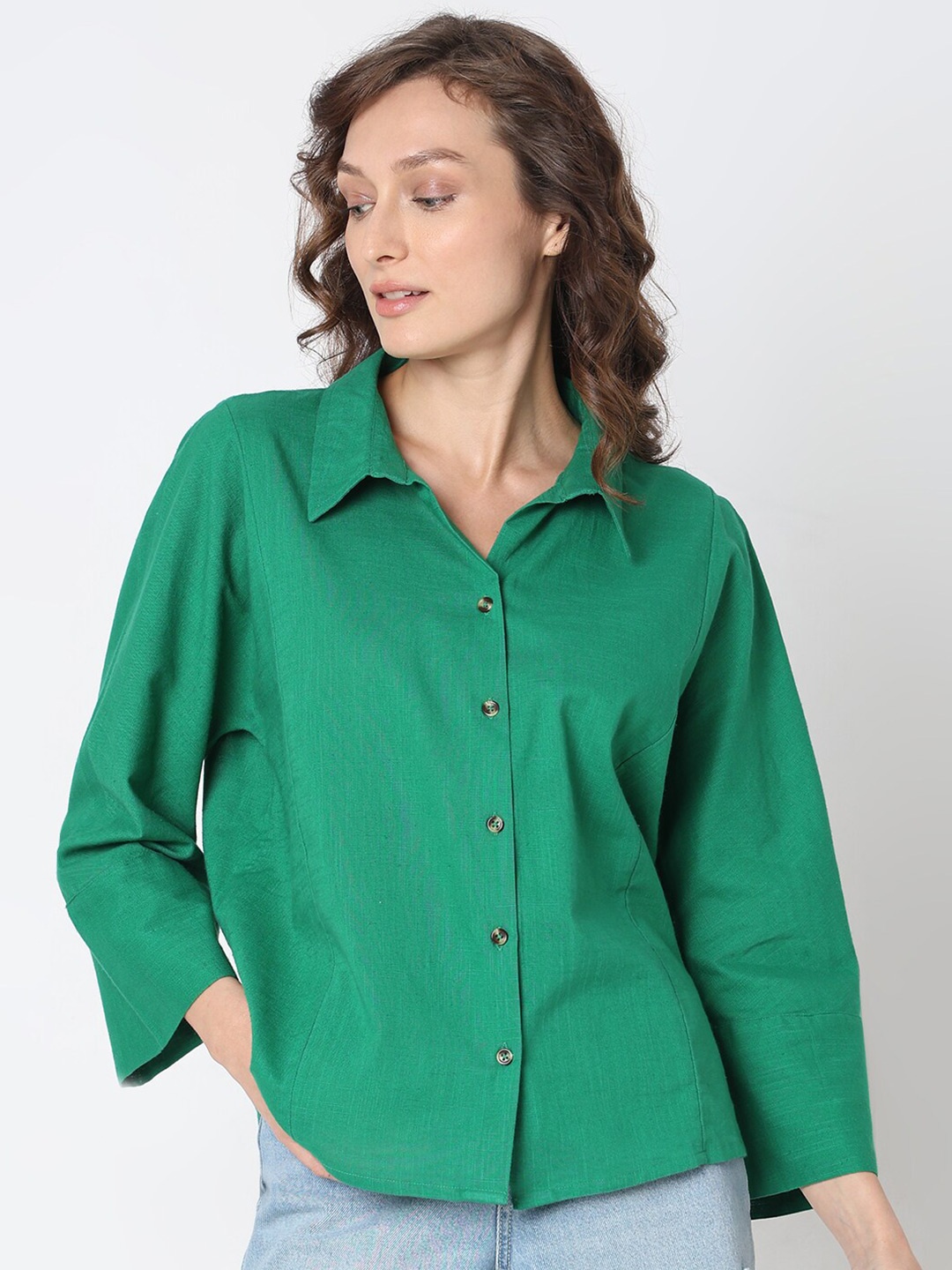 

Vero Moda Spread Collar Long Sleeves Opaque Casual Shirt, Green