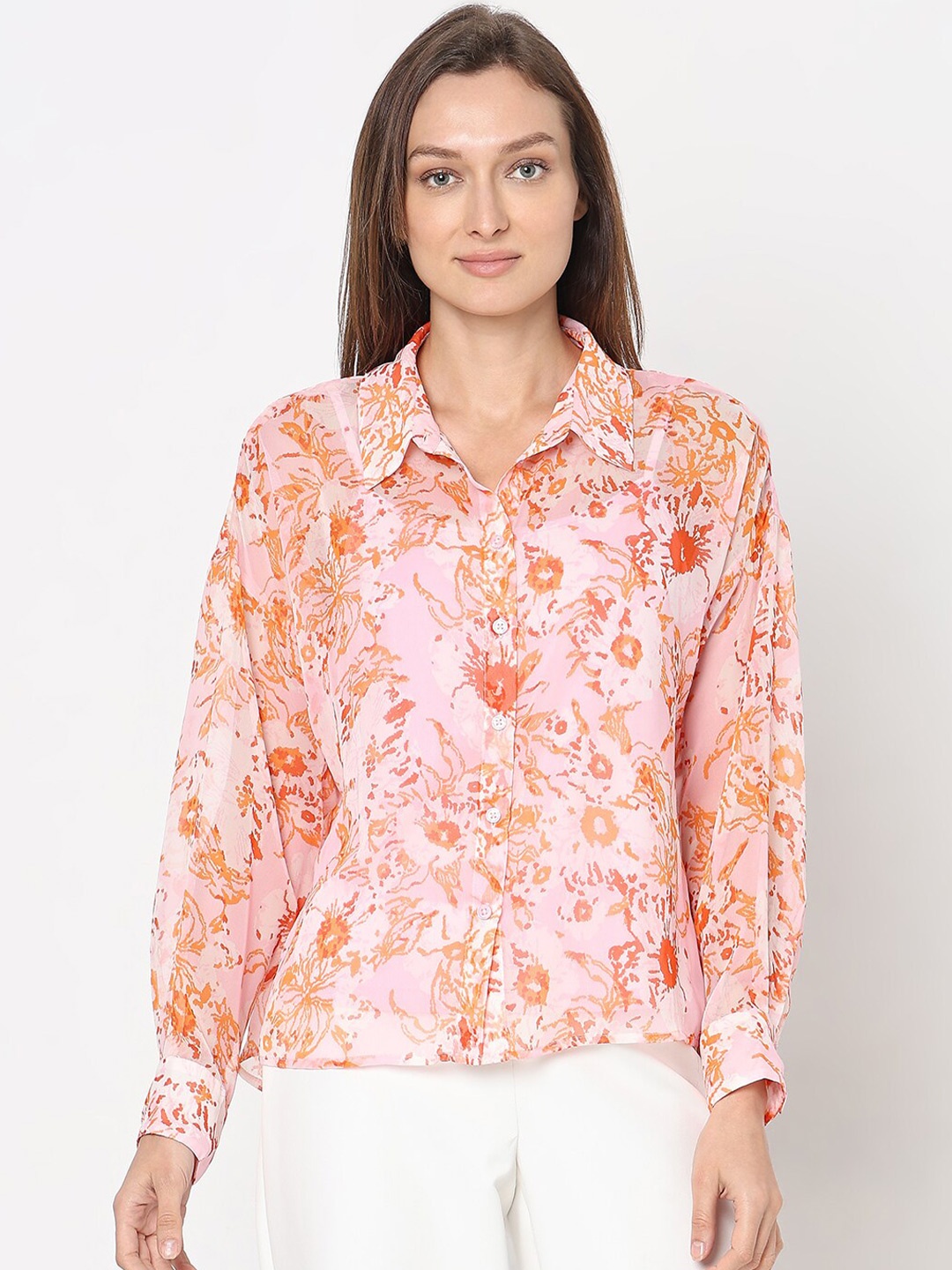 

Vero Moda Floral Printed Opaque Printed Casual Shirt, Orange