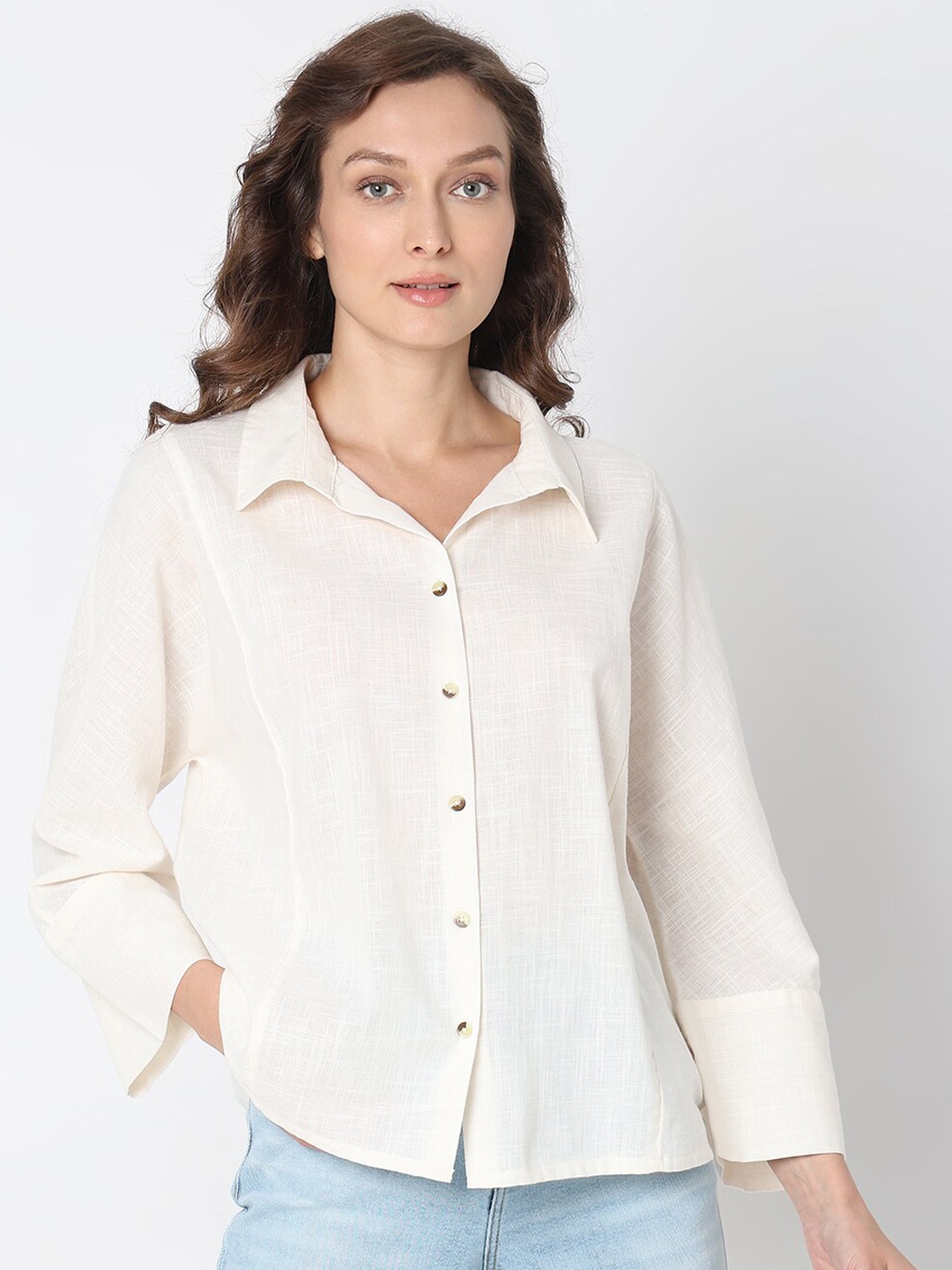 

Vero Moda Spread Collar Long Sleeves Opaque Casual Shirt, White