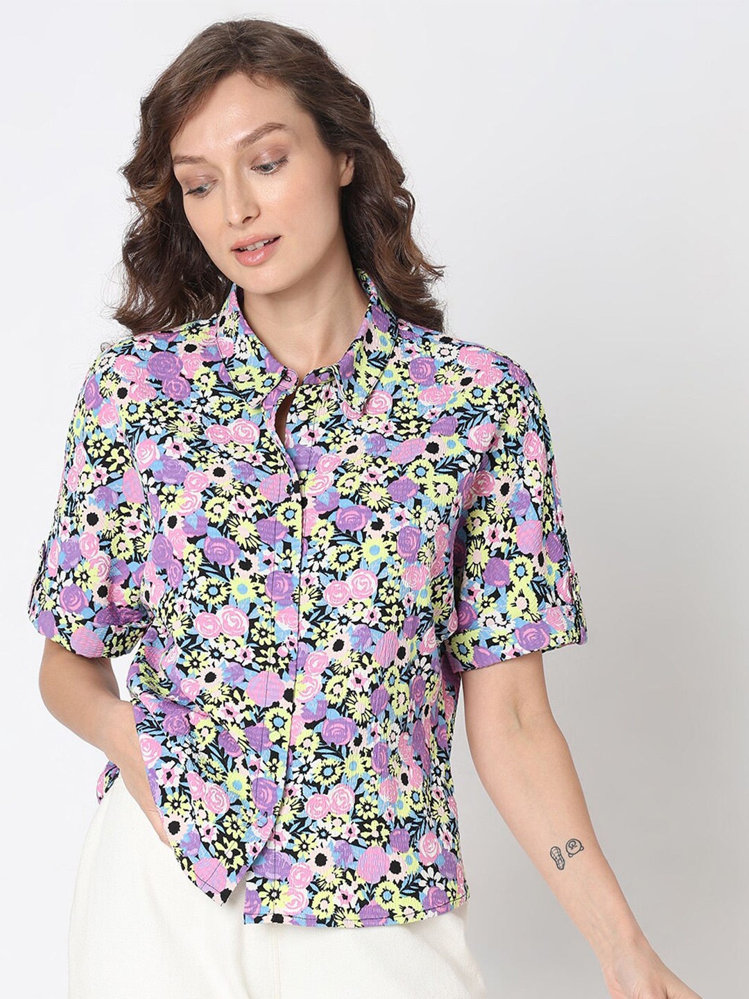 

Vero Moda Floral Printed Opaque Printed Casual Shirt, Purple