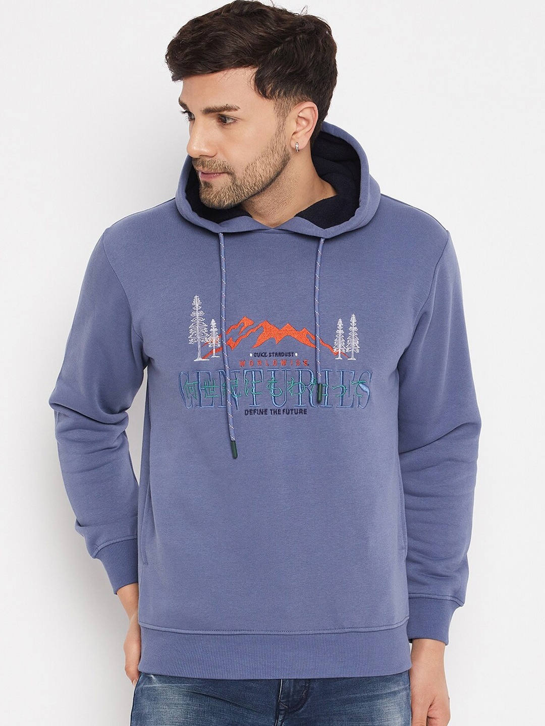 

Duke Graphic Printed Long Sleeves Hooded Cotton Sweatshirt, Blue