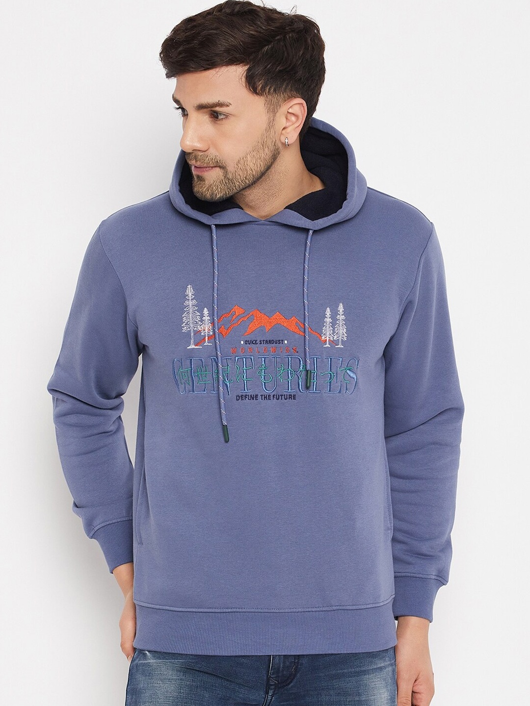 

Duke Graphic Printed Hooded Cotton Sweatshirt, Blue
