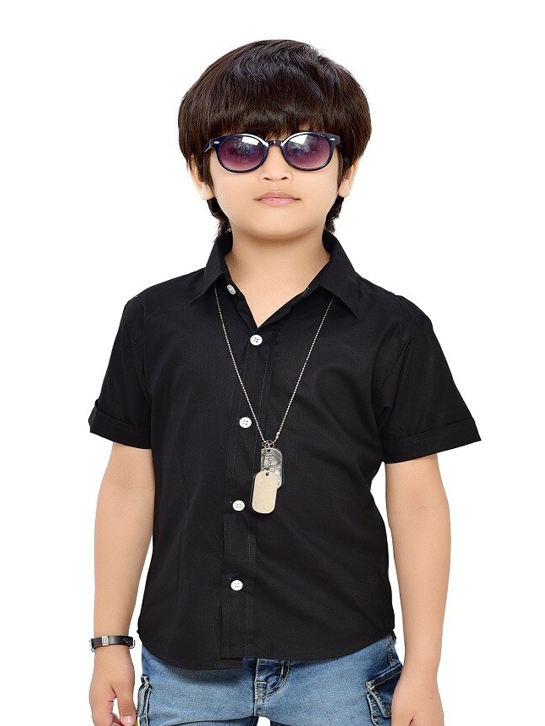 

BAESD Boys Comfort Spread Collar Opaque Cotton Casual Shirt, Black