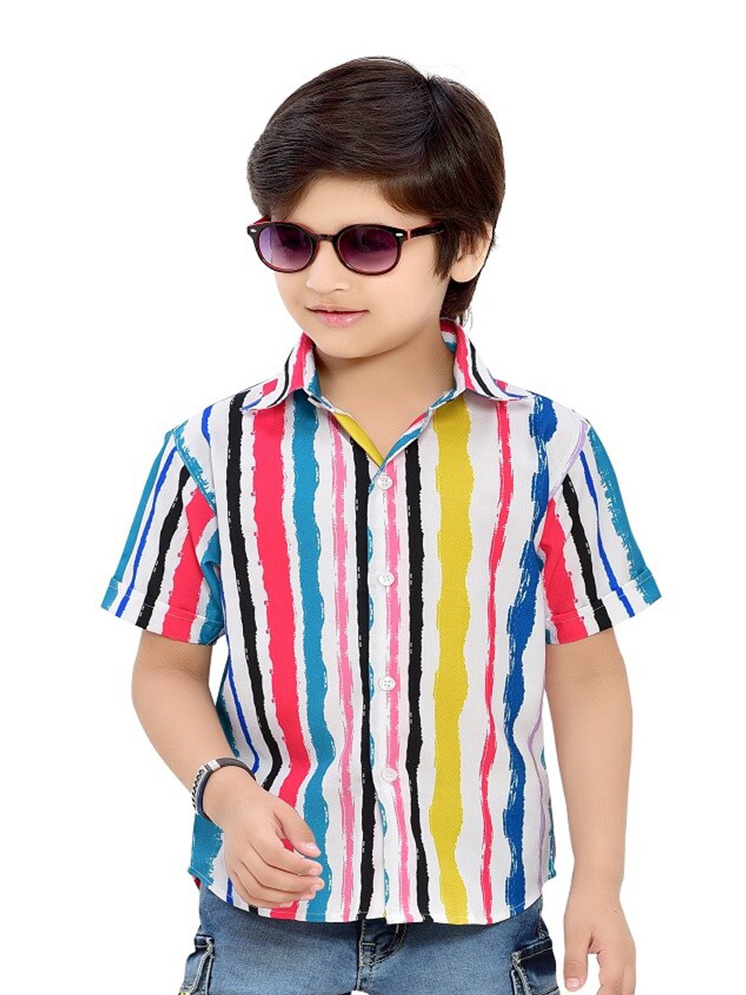 

BAESD Boys Comfort Spread Collar Multi Stripes Opaque Striped Cotton Casual Shirt