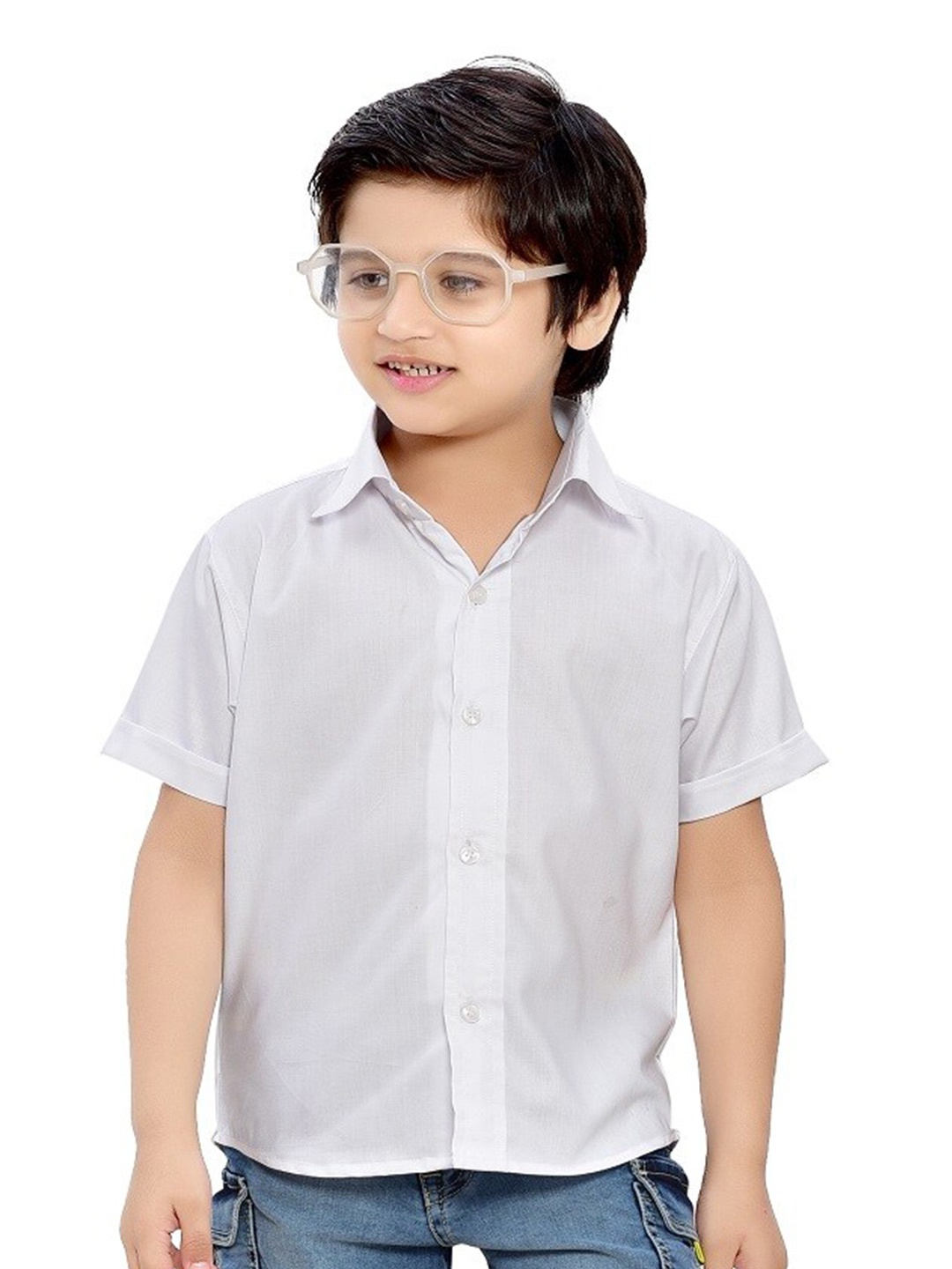 

BAESD Boys Comfort Cotton Spread Collar Opaque Regular Fit Casual Shirt, White